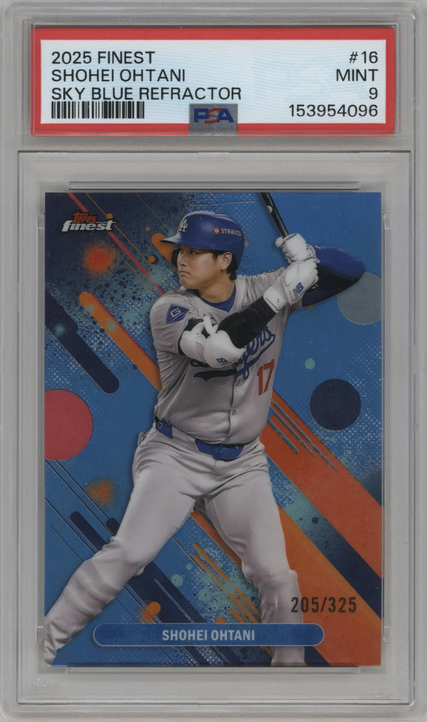 2025 Topps Finest Shohei Ohtani Sky Blue Refractor #16 PSA 9