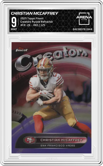 2025 Topps Finest Creators Christian McCaffrey Purple Refractor #CR-26 ARENA CLUB 9