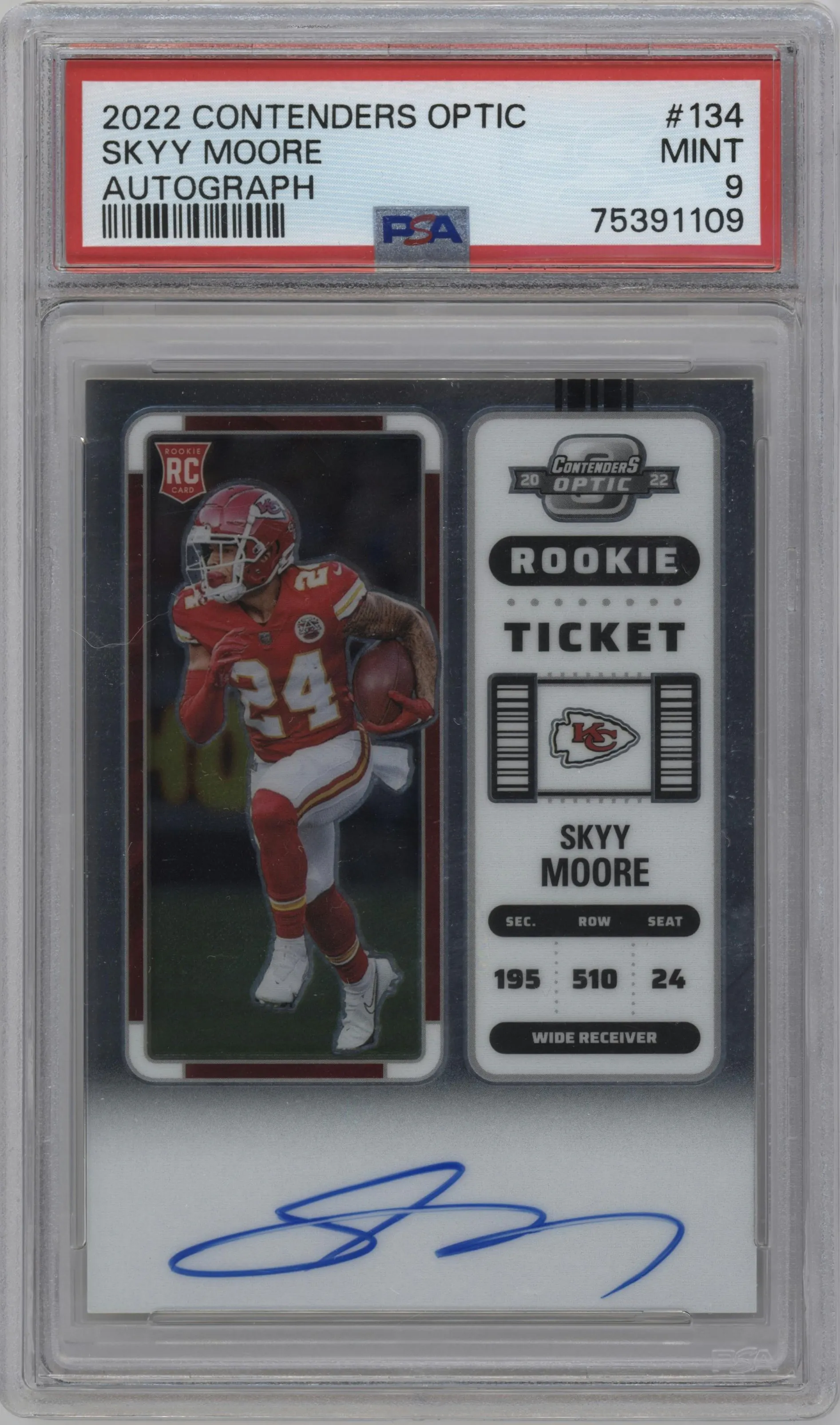 2022 Panini Contenders Optic Rke.Tkt.RPS Auto Skyy Moore #134 PSA 9