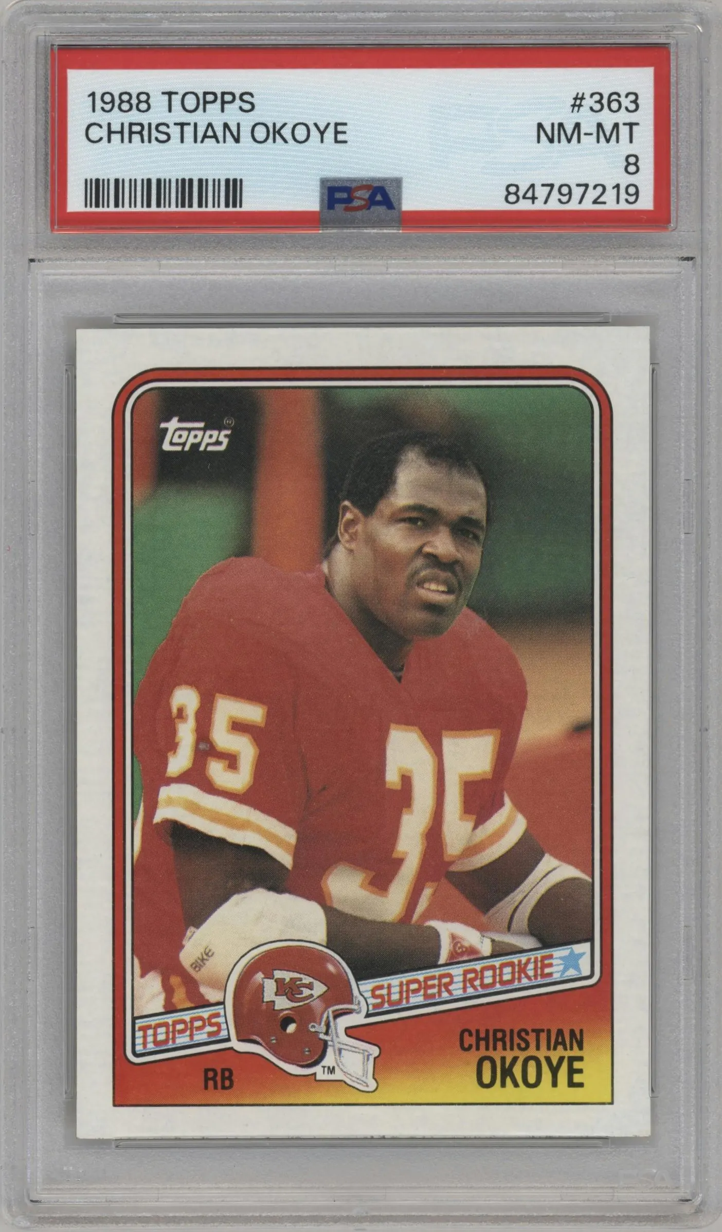 1988 Topps Christian Okoye #363 PSA 8