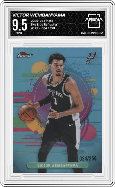 2025 Finest Victor Wembanyama Sky Blue Refractor #179 ARENA CLUB 9.5