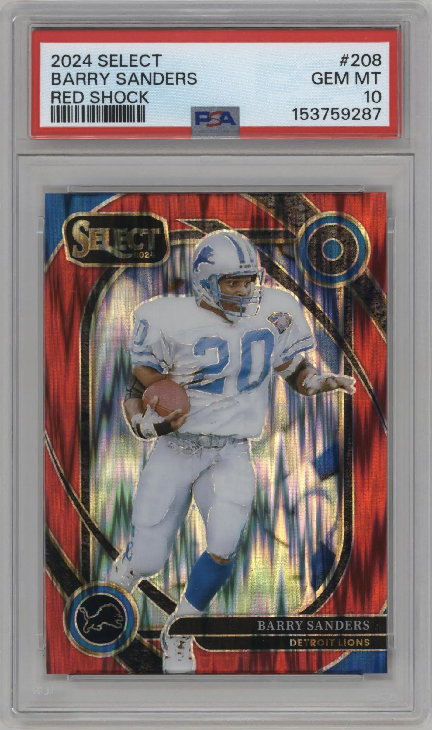 2024 Panini Select Club Lvl. Barry Sanders Red Shock #208 PSA 10