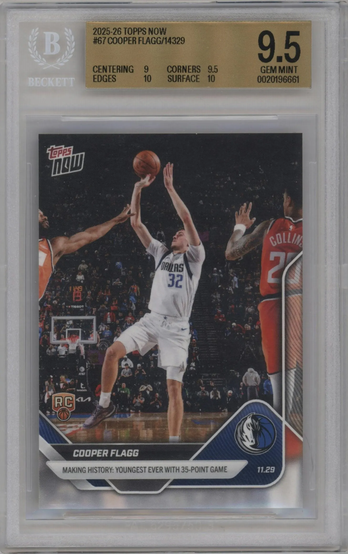 2025 Topps Now Cooper Flagg #67 BGS 9.5