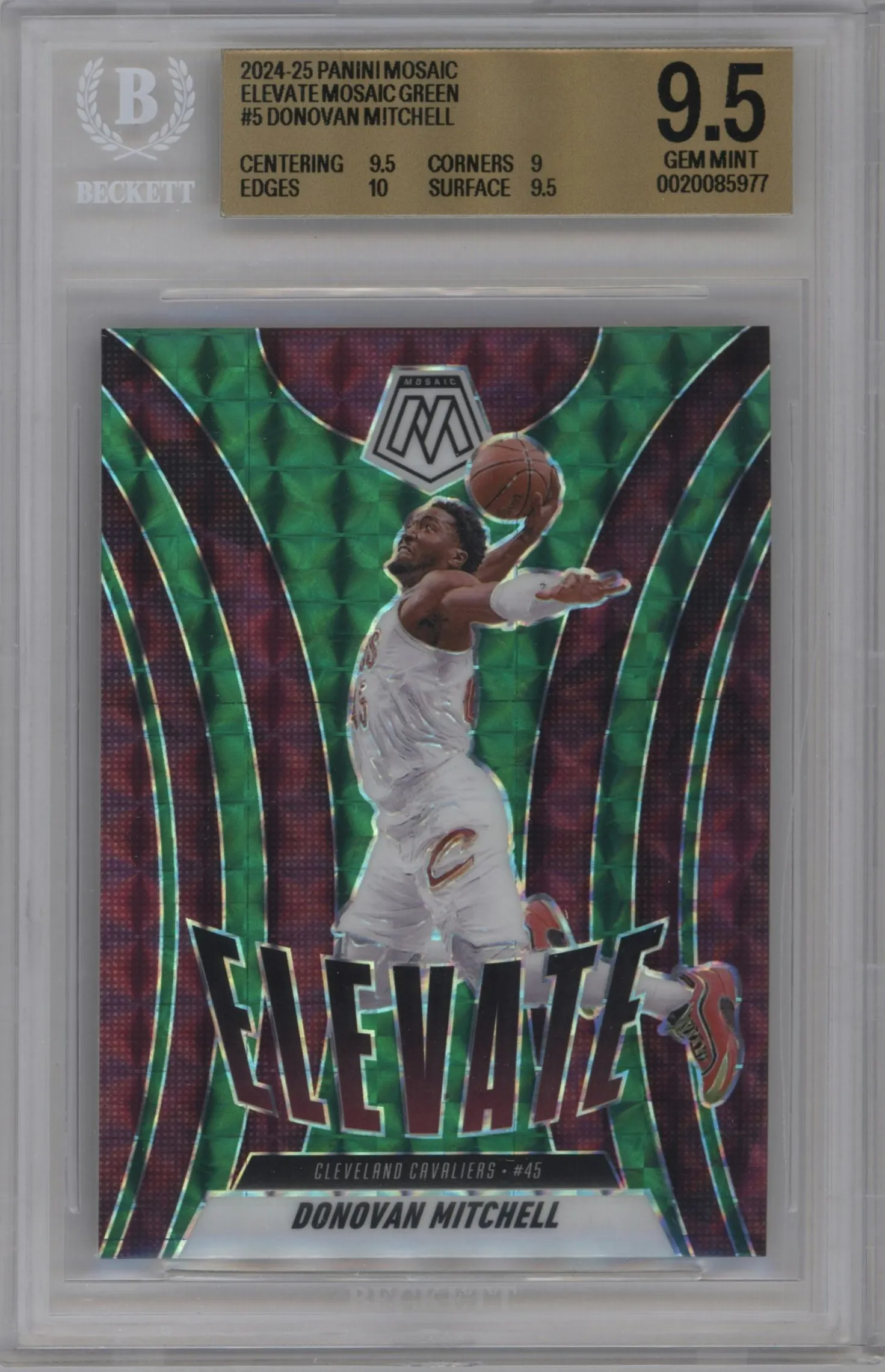 2024 Panini Mosaic Elevate Donovan Mitchell Green Mosaic BGS 9.5