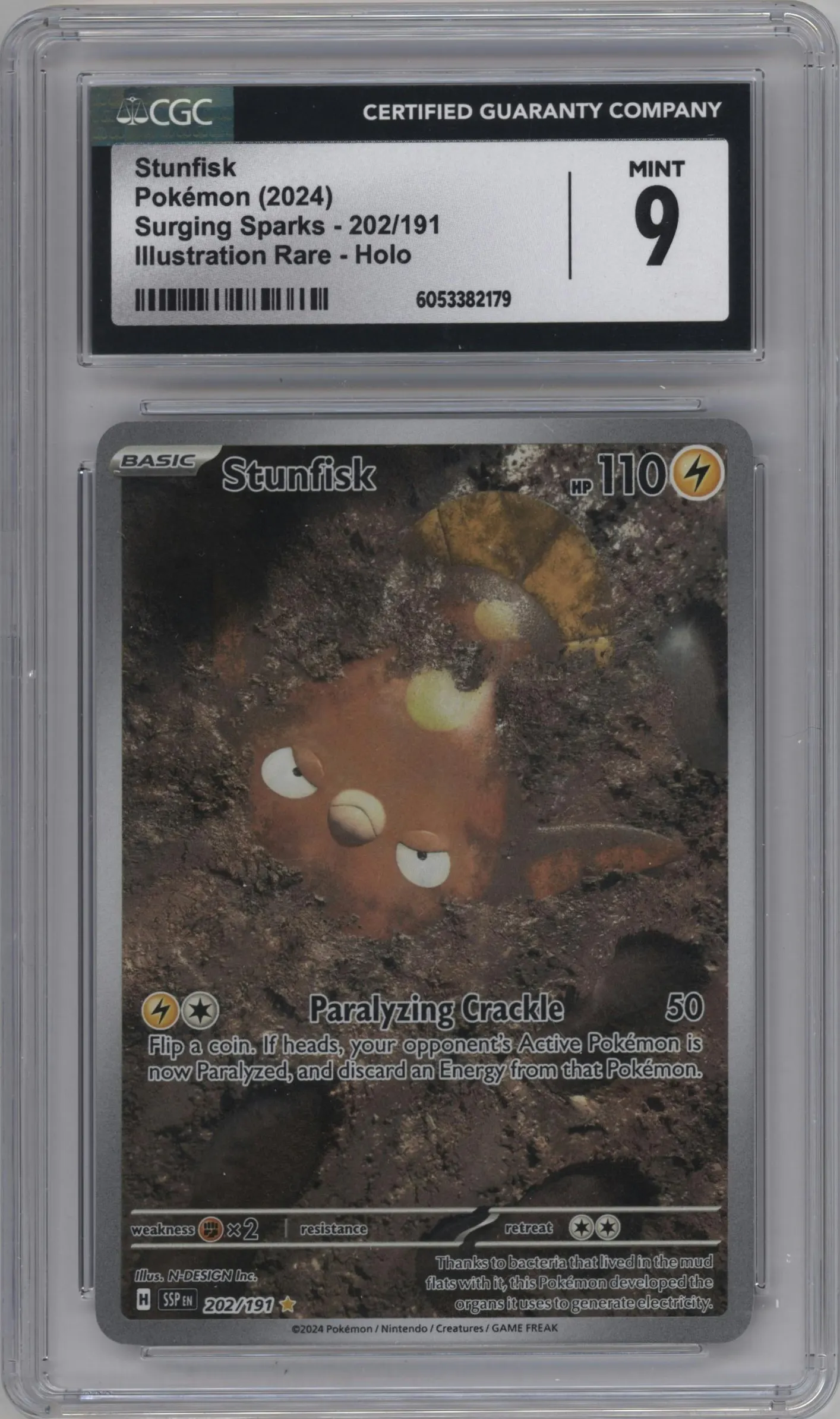 2024 Pokemon SV Surging Sparks Stunfisk #202 CGC 9