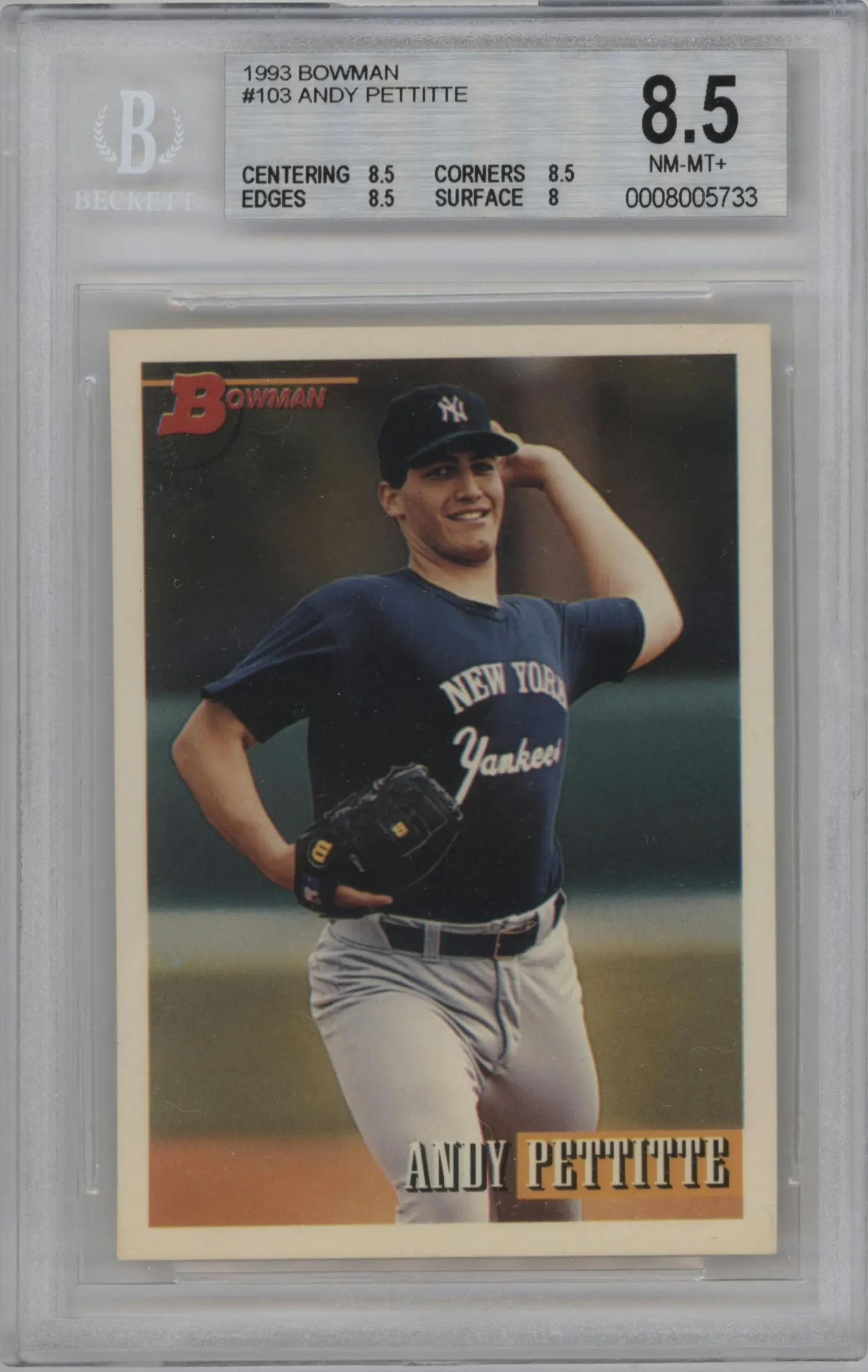 1993 Bowman Andy Pettitte #103 BGS 8.5