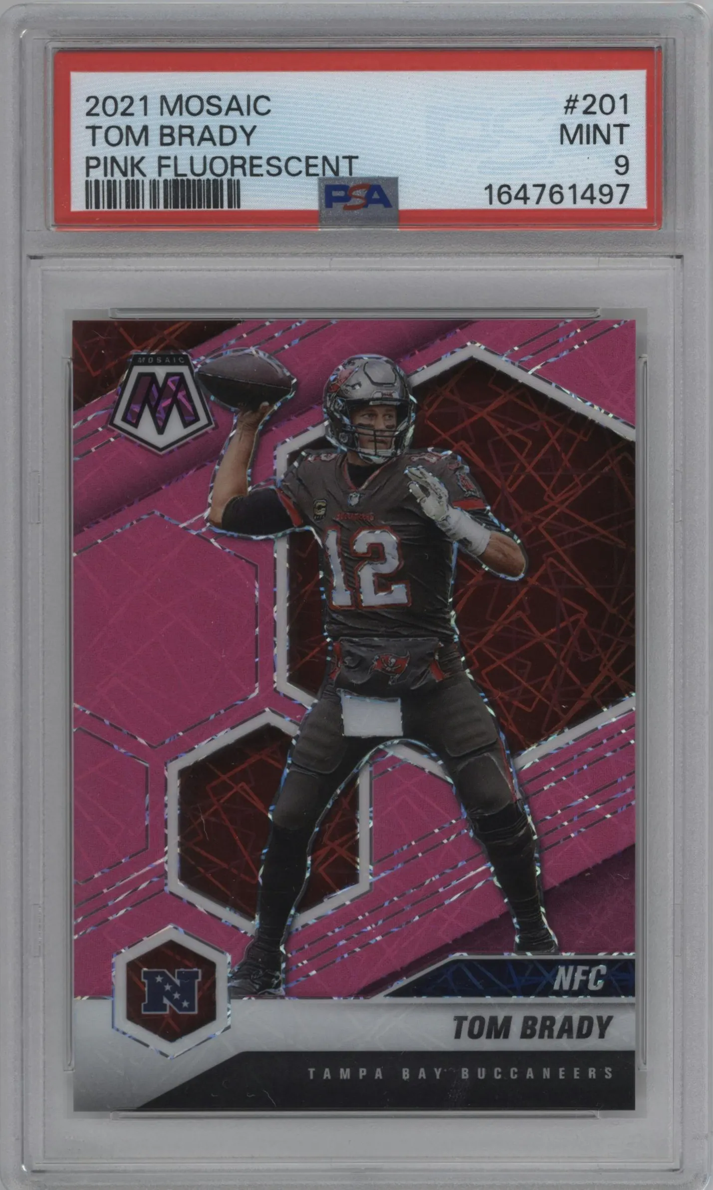 2021 Panini Mosaic Tom Brady Pink Fluorescent #201 PSA 9