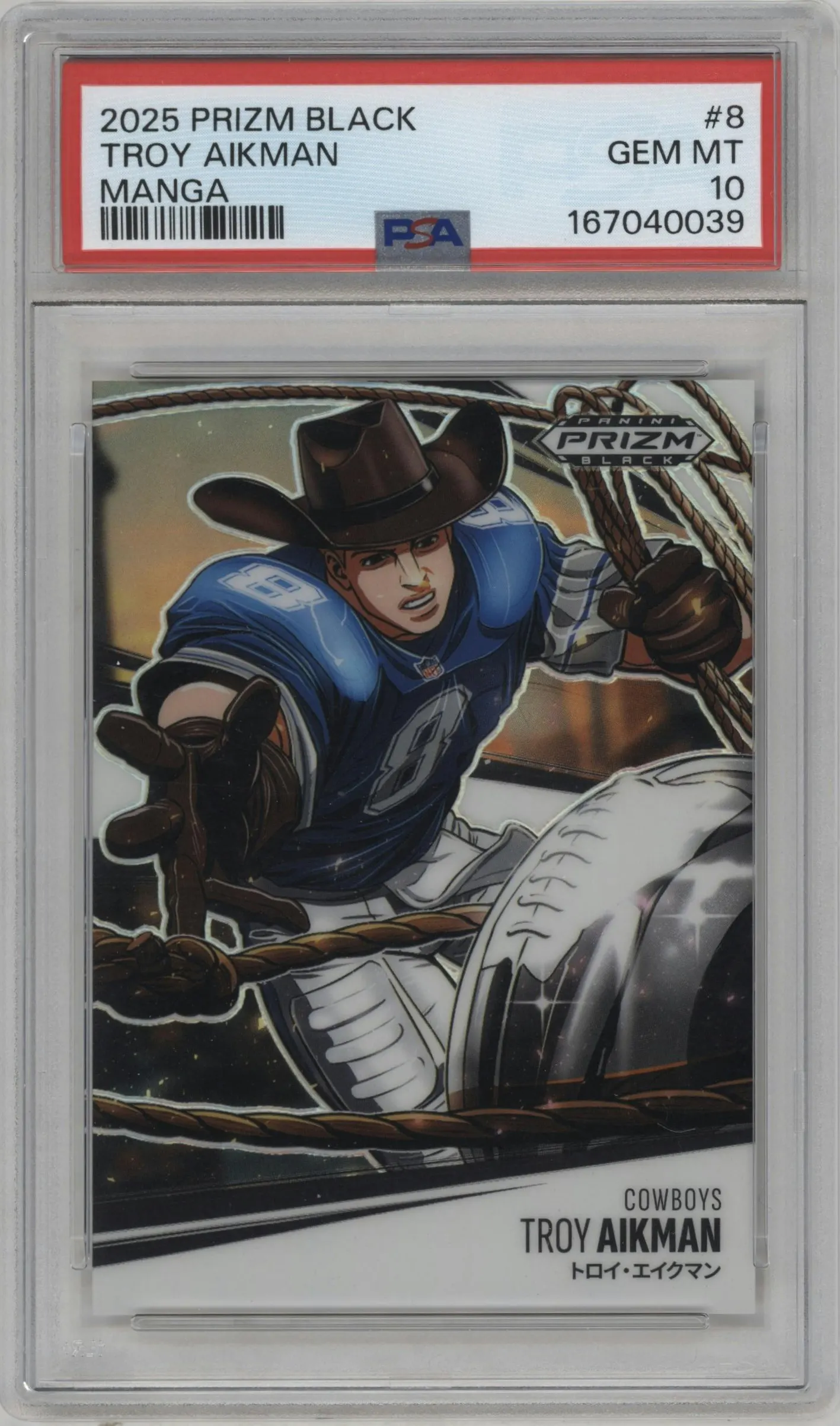 2025 Panini Prizm Black Manga Troy Aikman #8 PSA 10