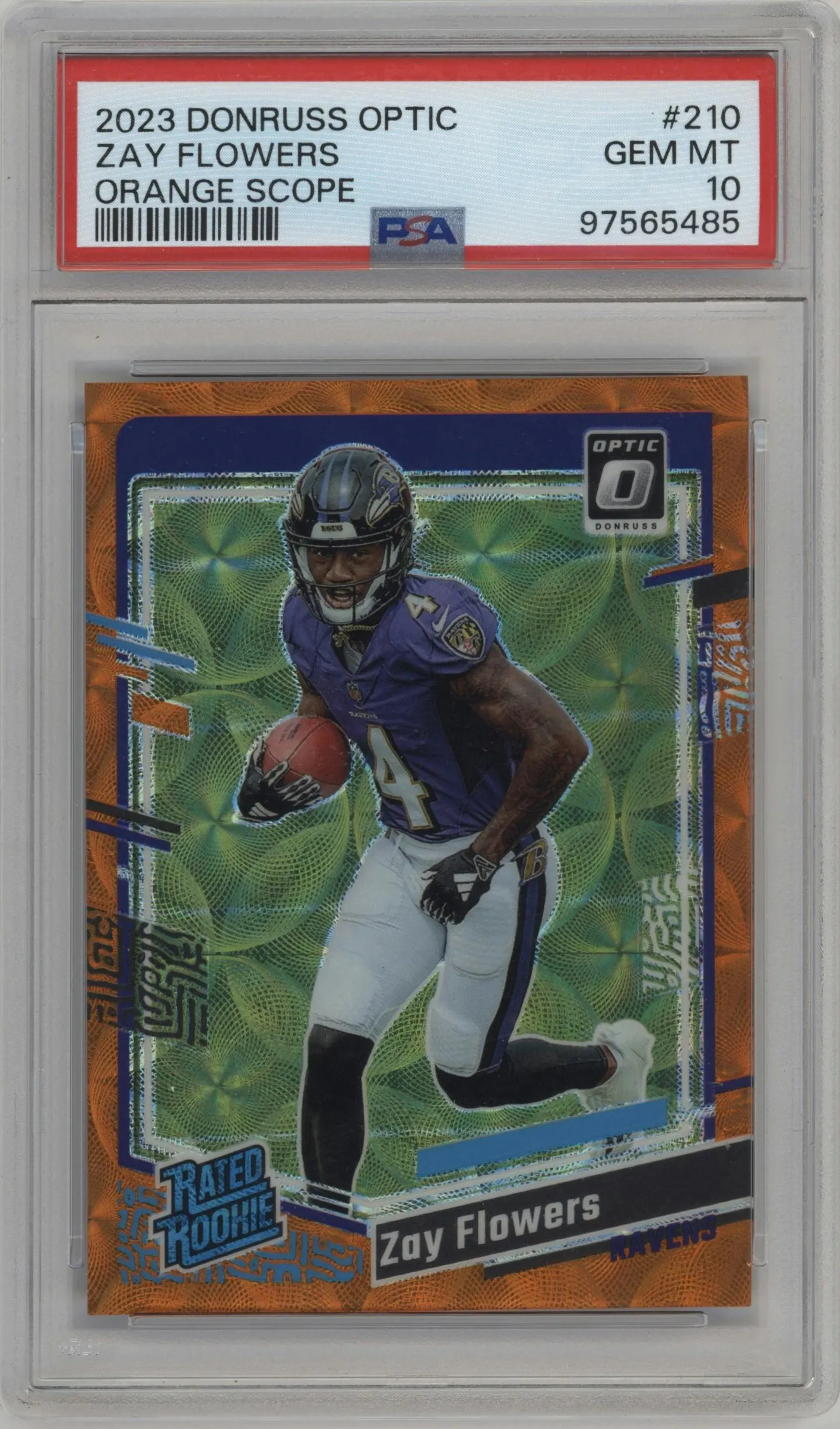 2023 Donruss Optic Rated Rookie Zay Flowers Orange Scope #210 PSA 10