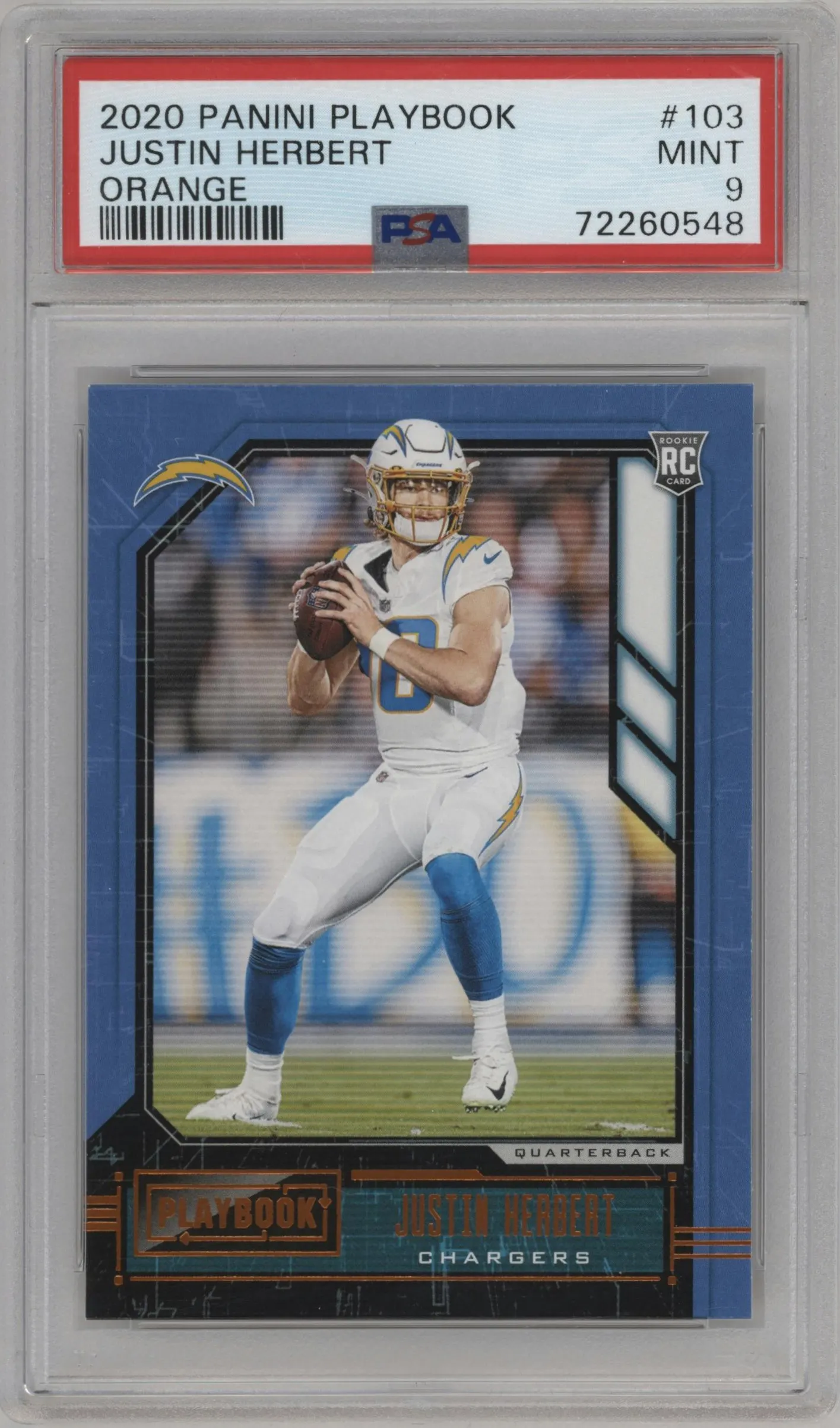 2020 Panini Playbook Justin Herbert Orange #103 PSA 9