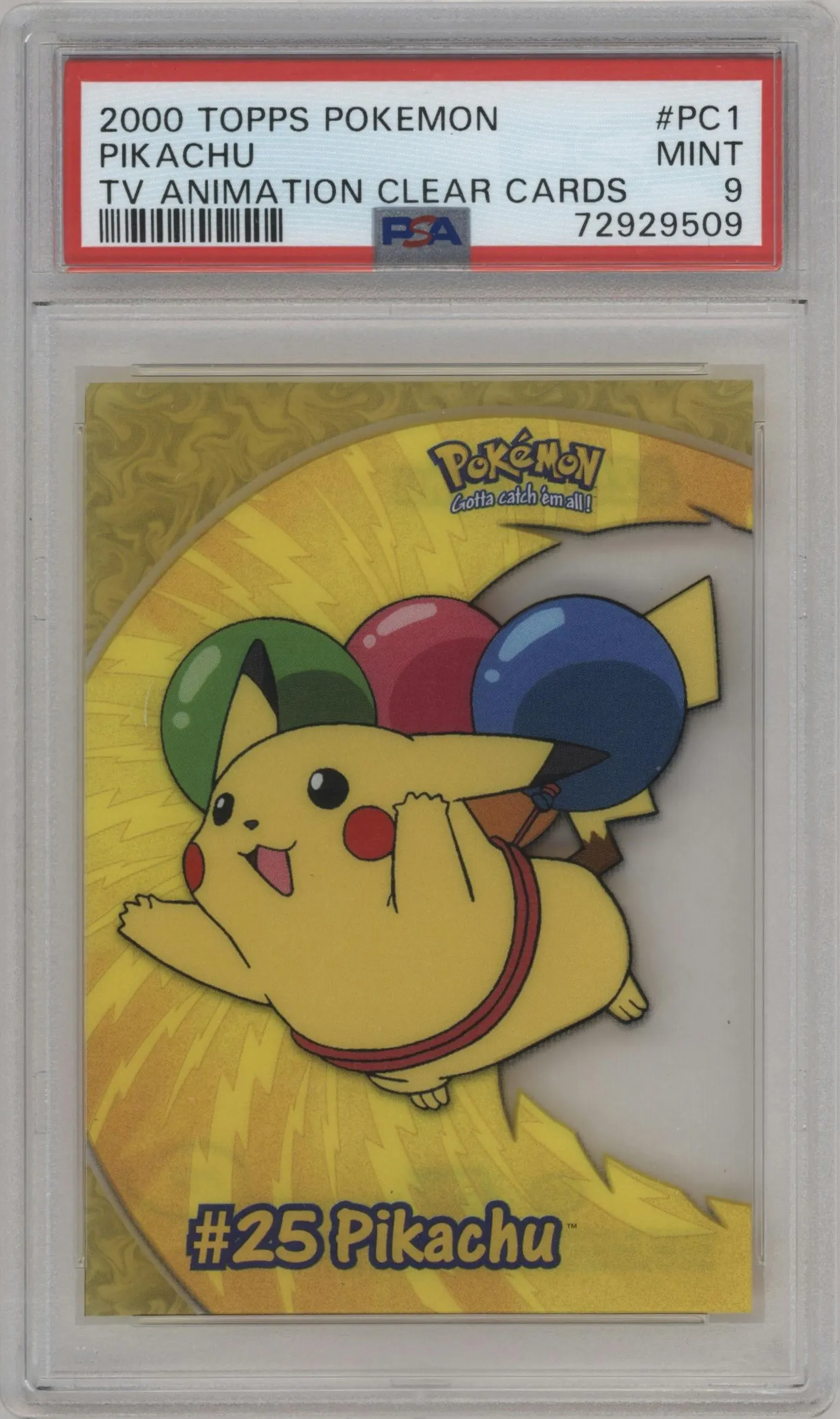 2000 Pokemon Topps TV Animation Clear Cards Pikachu #PC1 PSA 9