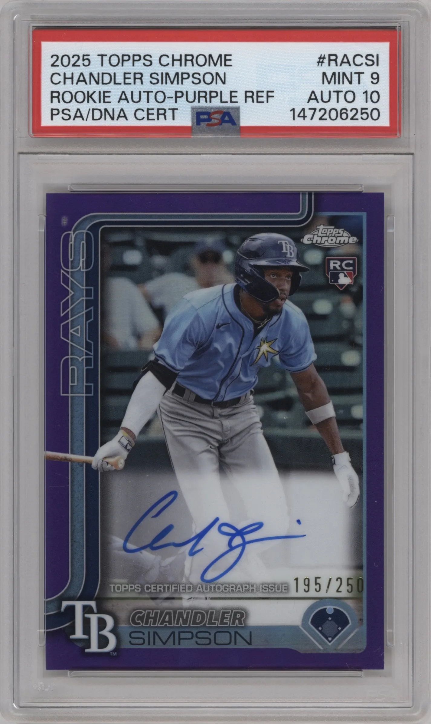 2025 Topps Chrome Rke.Auto Chandler Simpson Purple Refractor #RA-CSI PSA 9