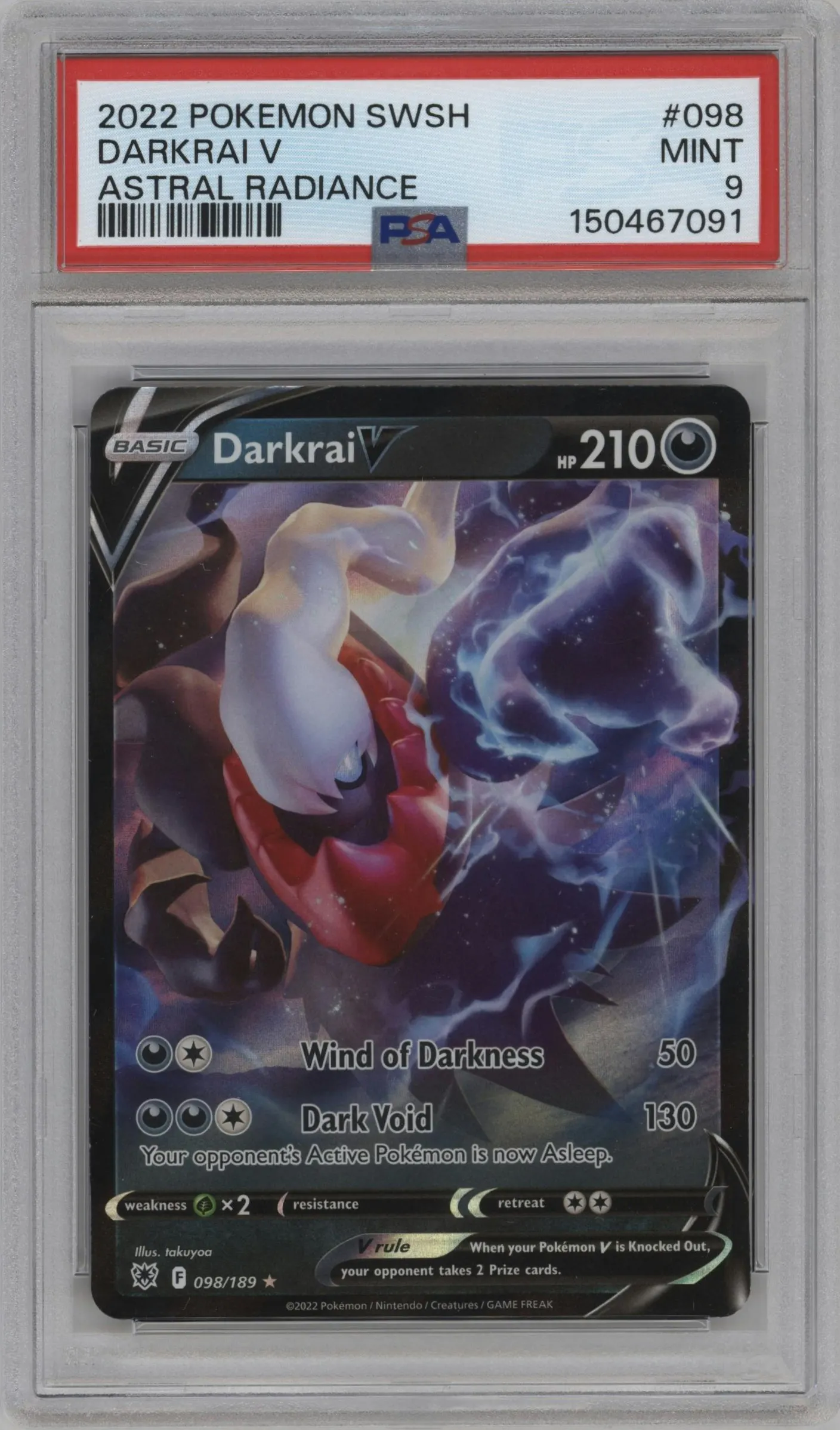 2022 Pokemon SWSH Astral Radiance Darkrai V #098 PSA 9