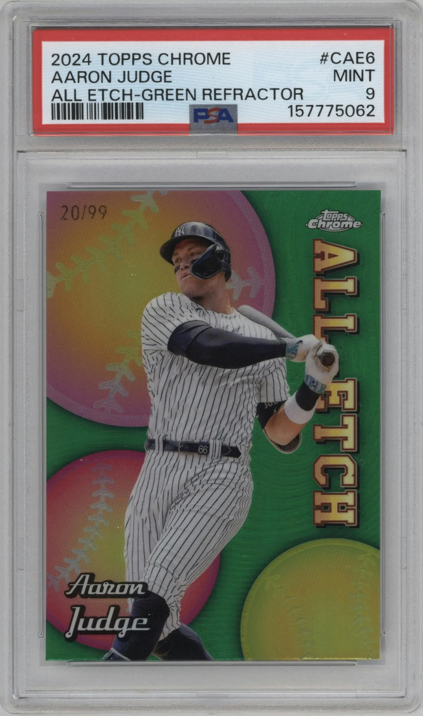 2024 Topps Chrome All Etch Aaron Judge Green Refractor PSA 9