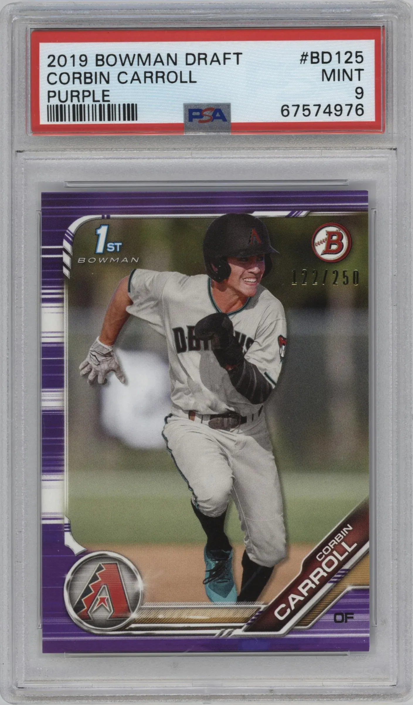 2019 Bowman Draft Corbin Carroll Purple Refractor PSA 9