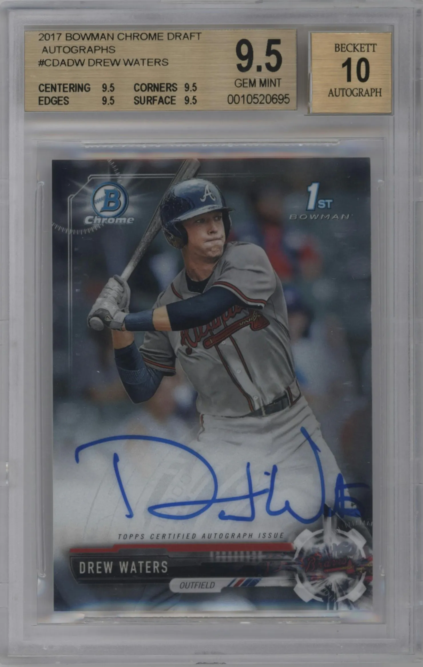 2017 Bowman Draft Chr. DP Auto Drew Waters #CDA-DW BGS 9.5