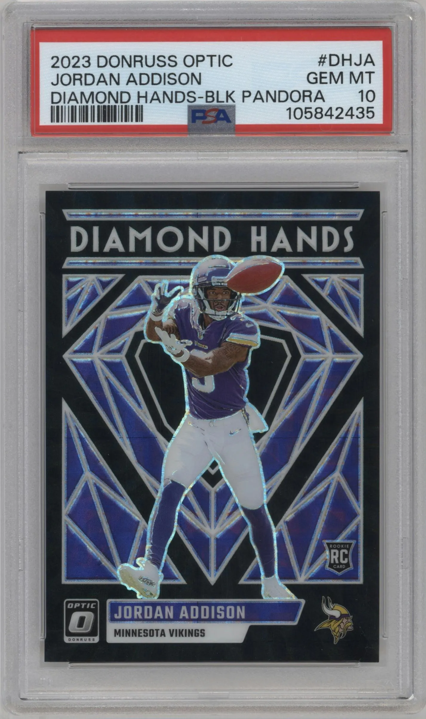 2023 Donruss Optic Diamond Hands Jordan Addison Black Pandora #DH-JA PSA 10