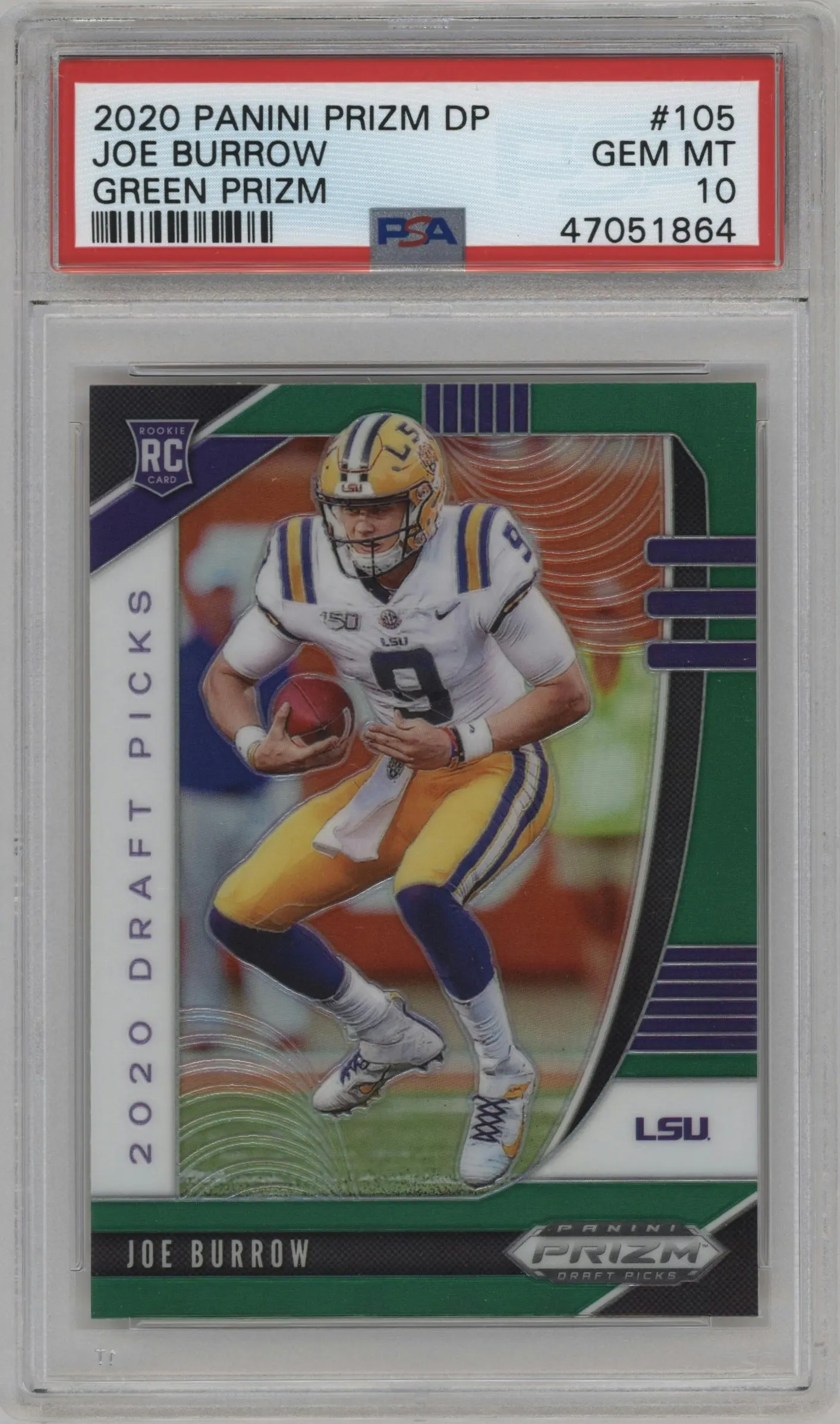 2020 Panini Prizm Draft Picks Joe Burrow Green Prizm #105 PSA 10