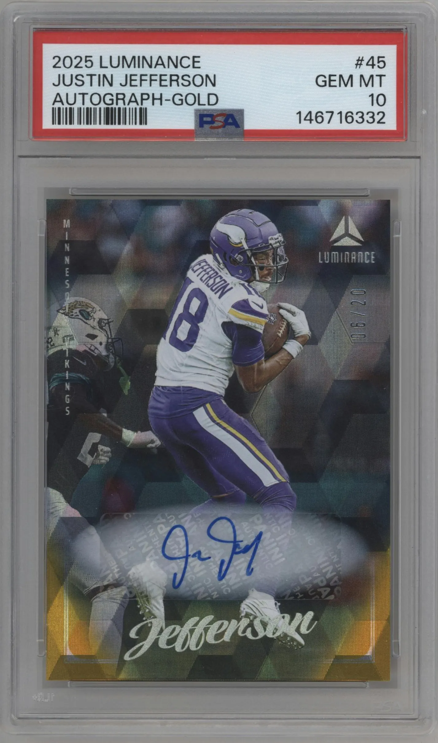 2025 Panini Luminance Auto Justin Jefferson Gold #45 PSA 10