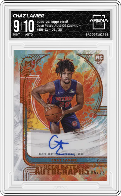 2025 Topps Motif Deco Rated Auto Chaz Lanier Orange Cadmium #DR-CL ARENA CLUB 9