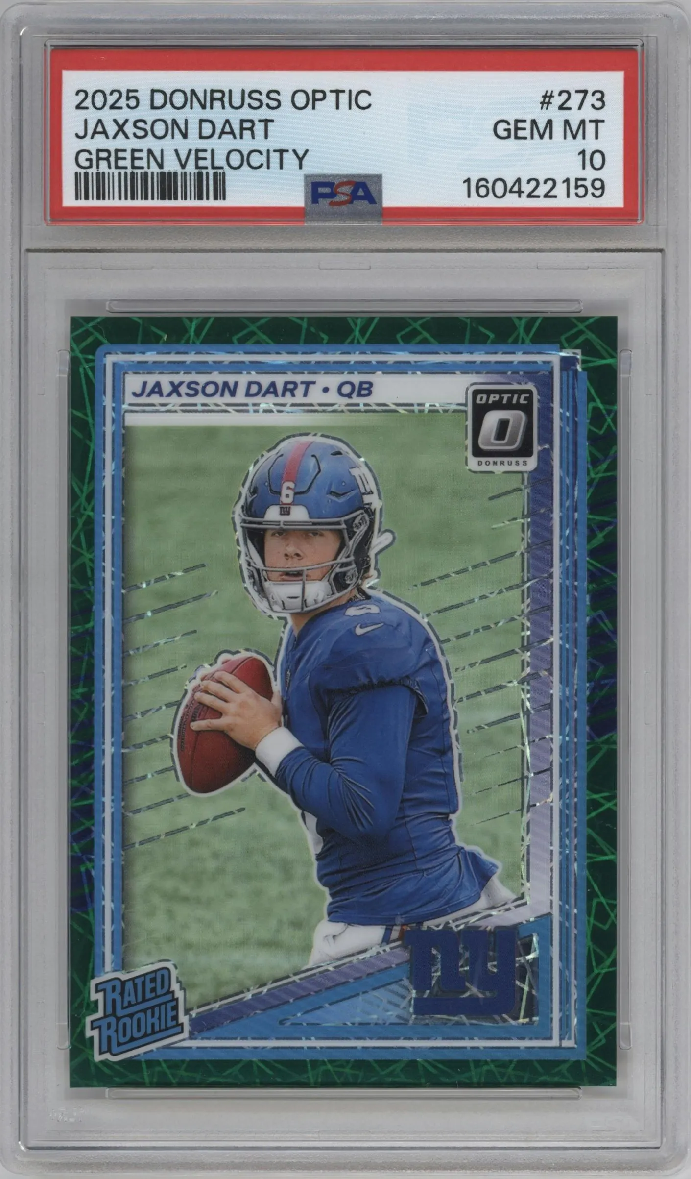 2025 Donruss Optic Rated Rookie Jaxson Dart Green Velocity #273 PSA 10