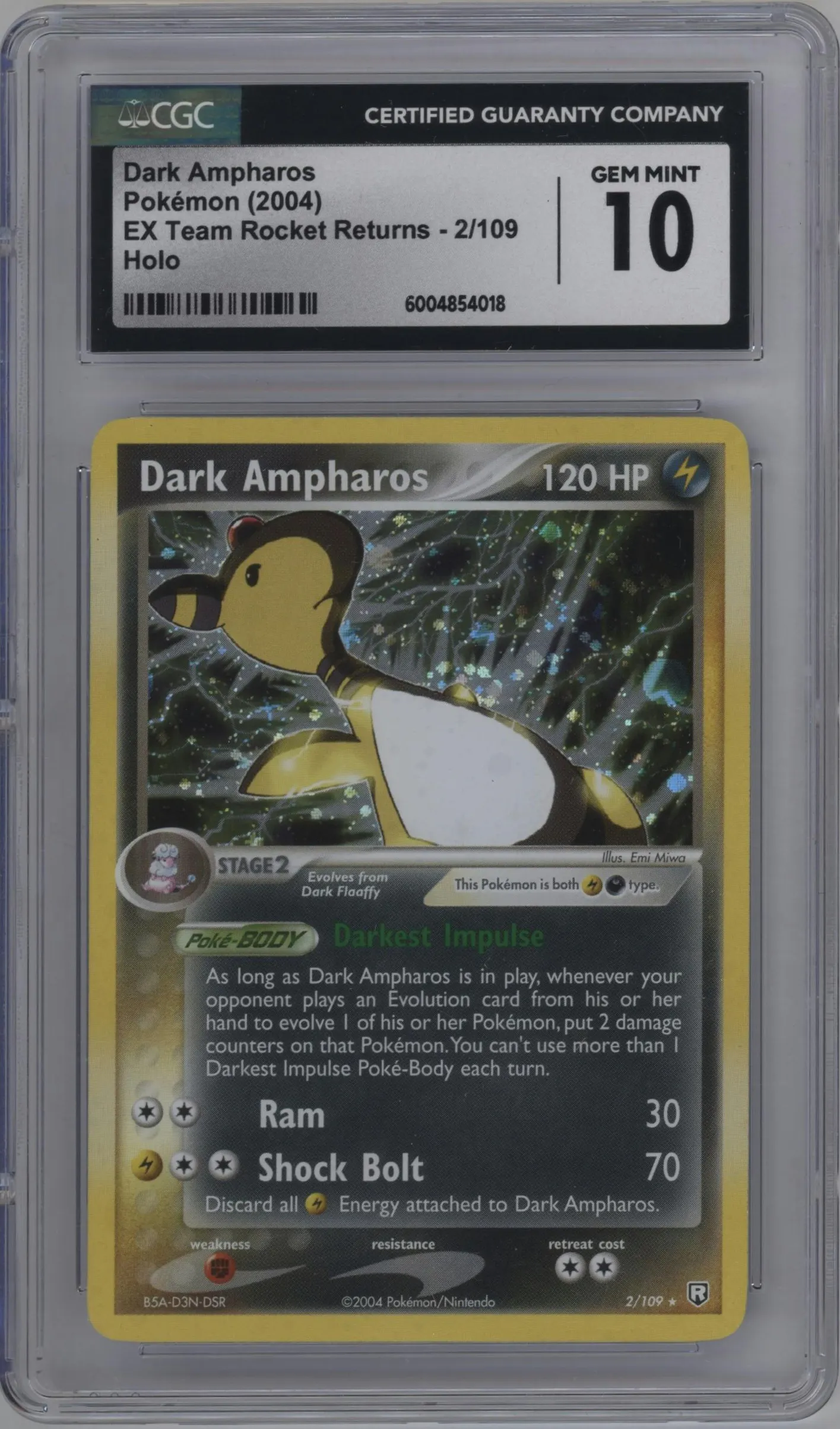 2004 Pokemon EX Team Rocket Returns Dark Ampharos #2 CGC 10