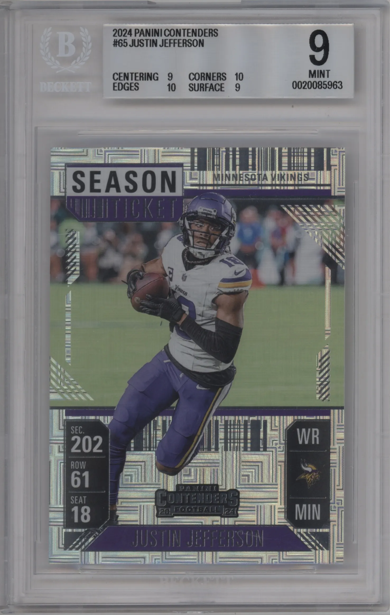 2024 Panini Contenders Justin Jefferson #65 BGS 9