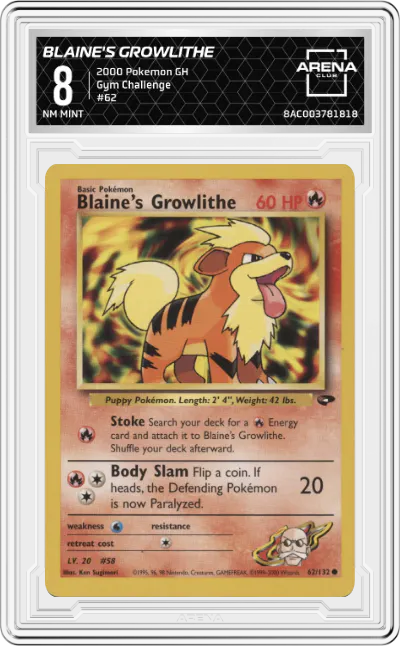 2000 Pokemon GH Gym Challenge Blaine's Growlithe #62 ARENA CLUB 8