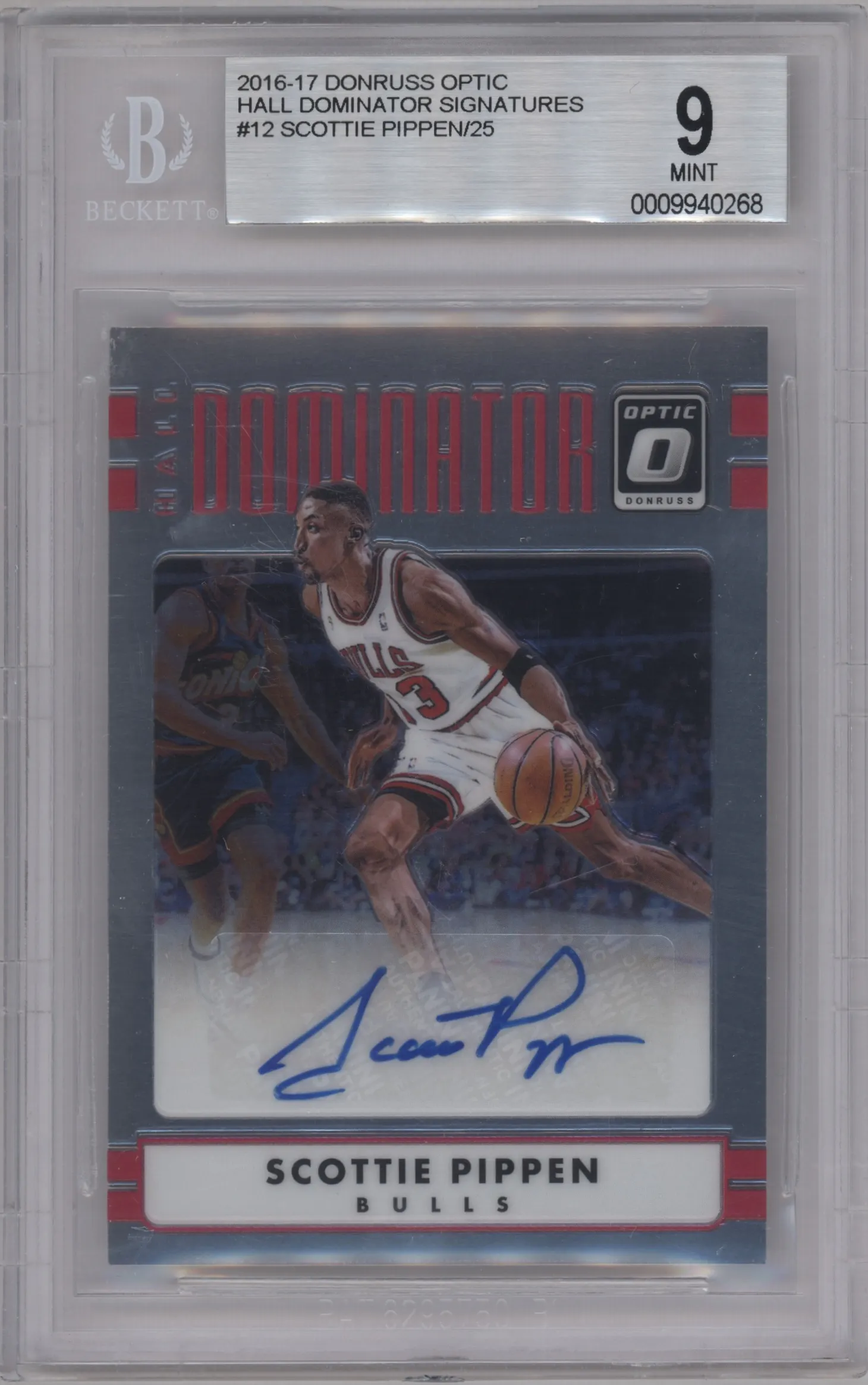 2016 Panini Donruss Optic Hall Dominator Sig. Scottie Pippen #12 BGS 9