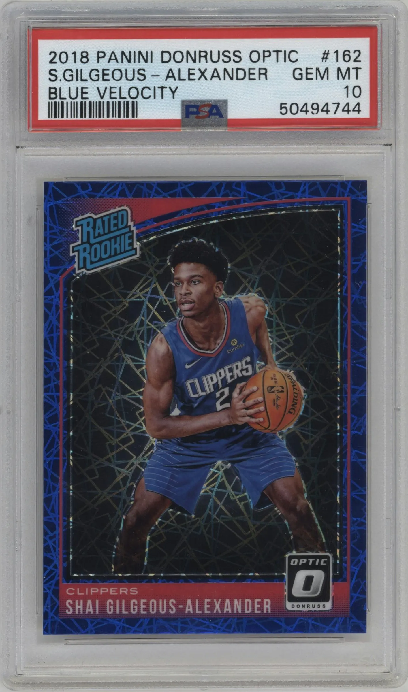 2018 Panini Donruss Optic Rated Rookie Shai Gilgeous-Alexander Blue Velocity #162 PSA 10