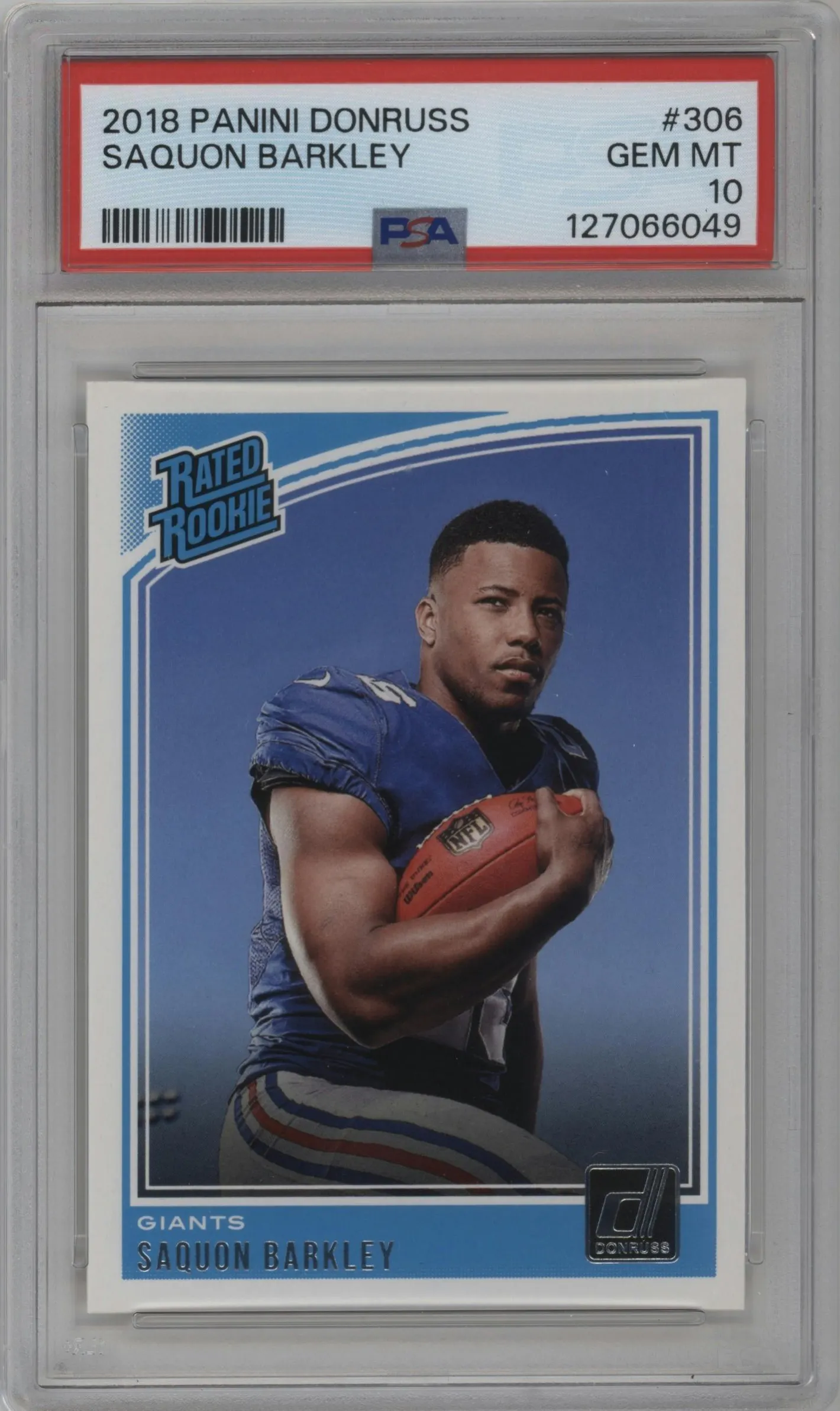 2018 Panini Donruss Rated Rookie Saquon Barkley PSA 10