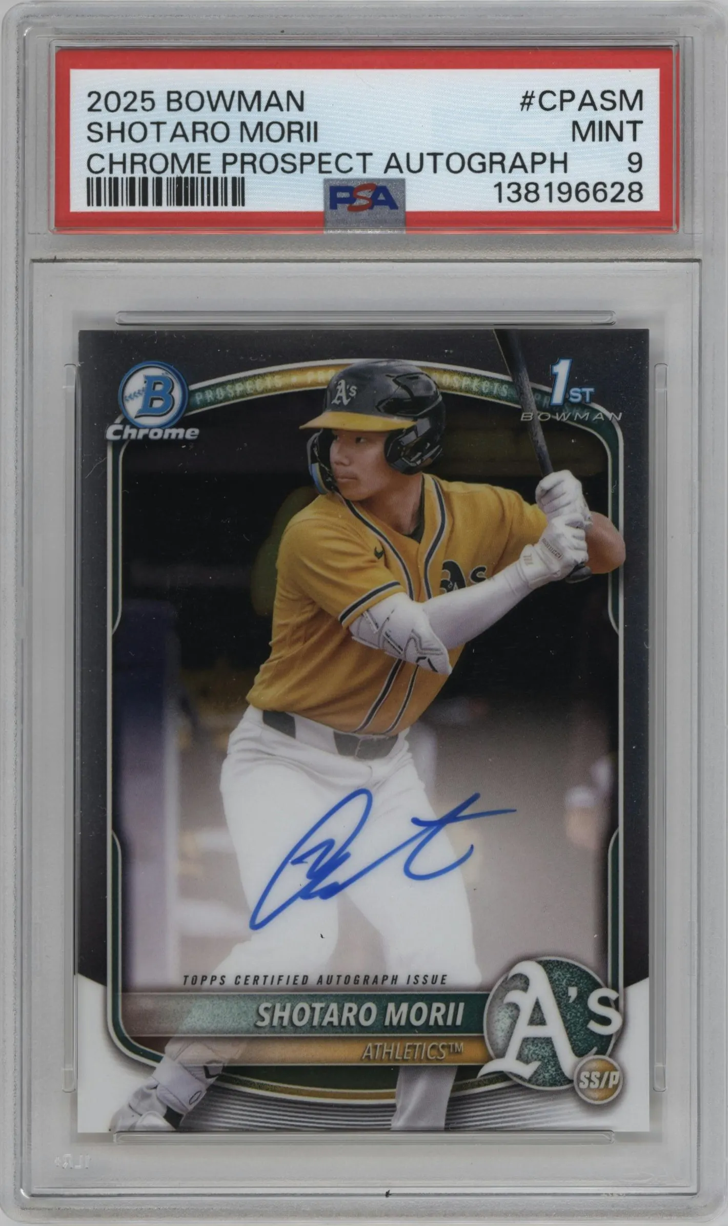 2025 Bowman Chrome Chr.Pros.Auto Shotaro Morii PSA 9