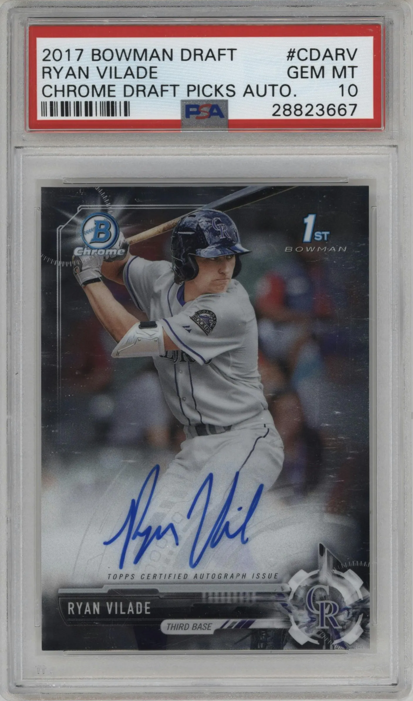 2017 Bowman Draft Chr. DP Auto Ryan Vilade #CDA-RV PSA 10