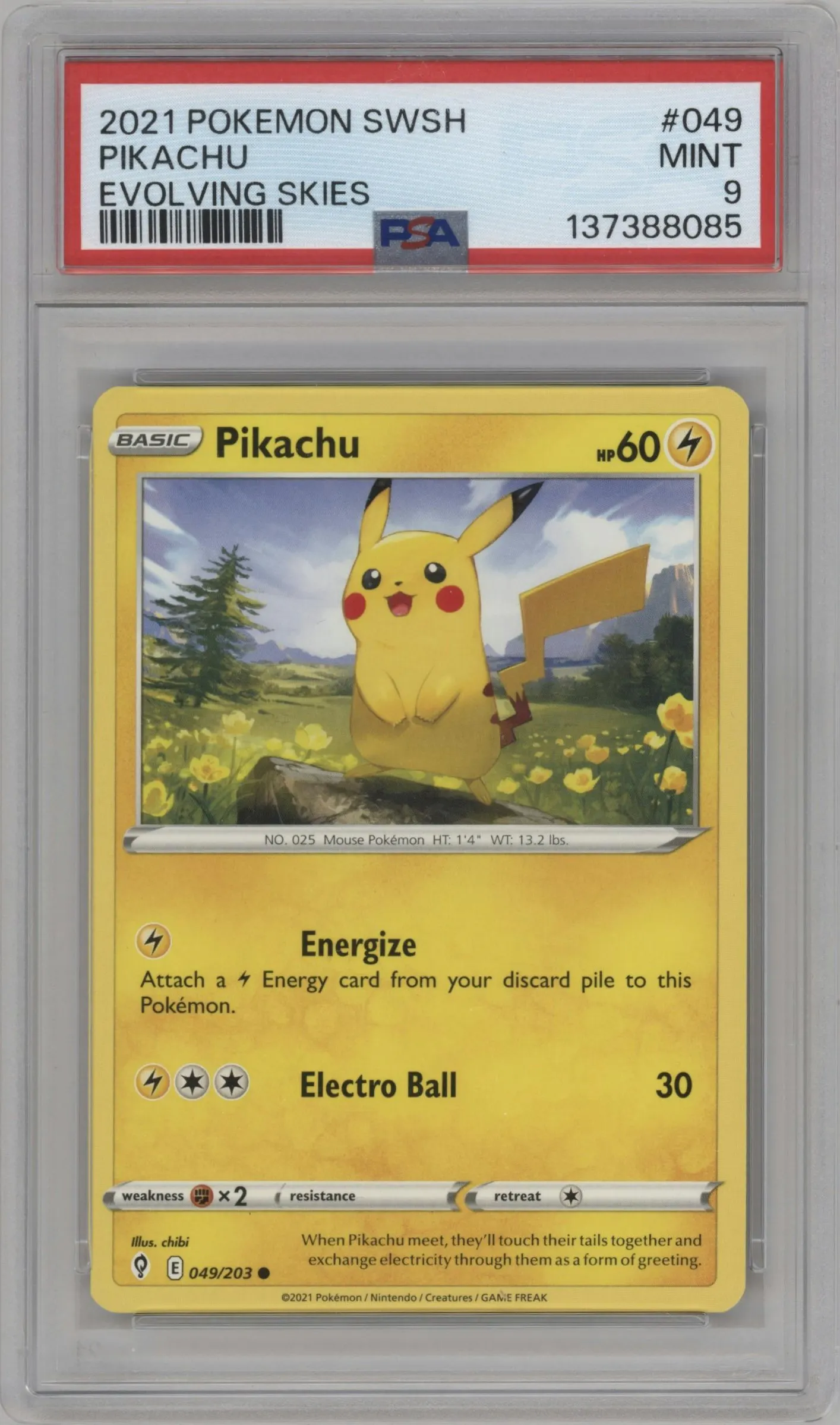2021 Pokemon SWSH Evolving Skies Pikachu #049 PSA 9