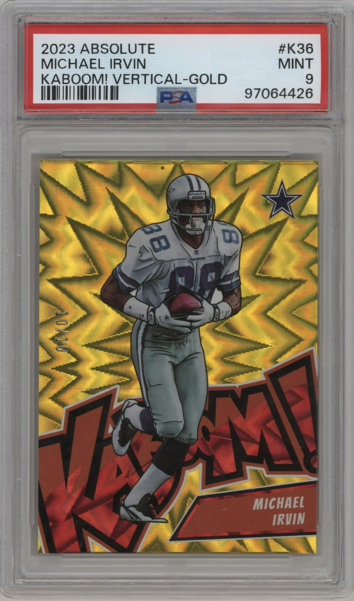 2023 Panini Absolute Kaboom Vertical Michael Irvin Gold #K36 PSA 9