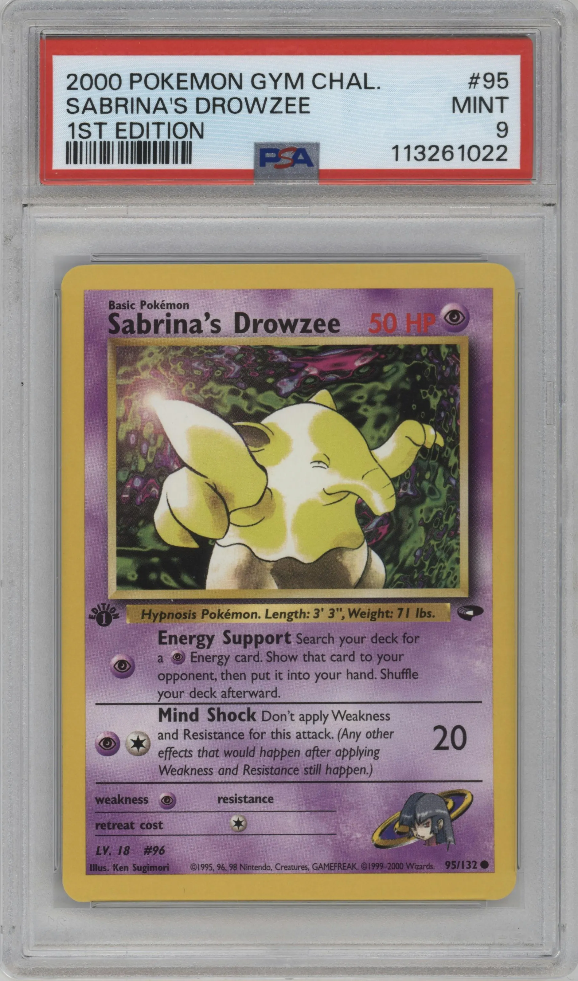 2000 Pokemon GH Gym Challenge Sabrina's Drowzee #95 PSA 9