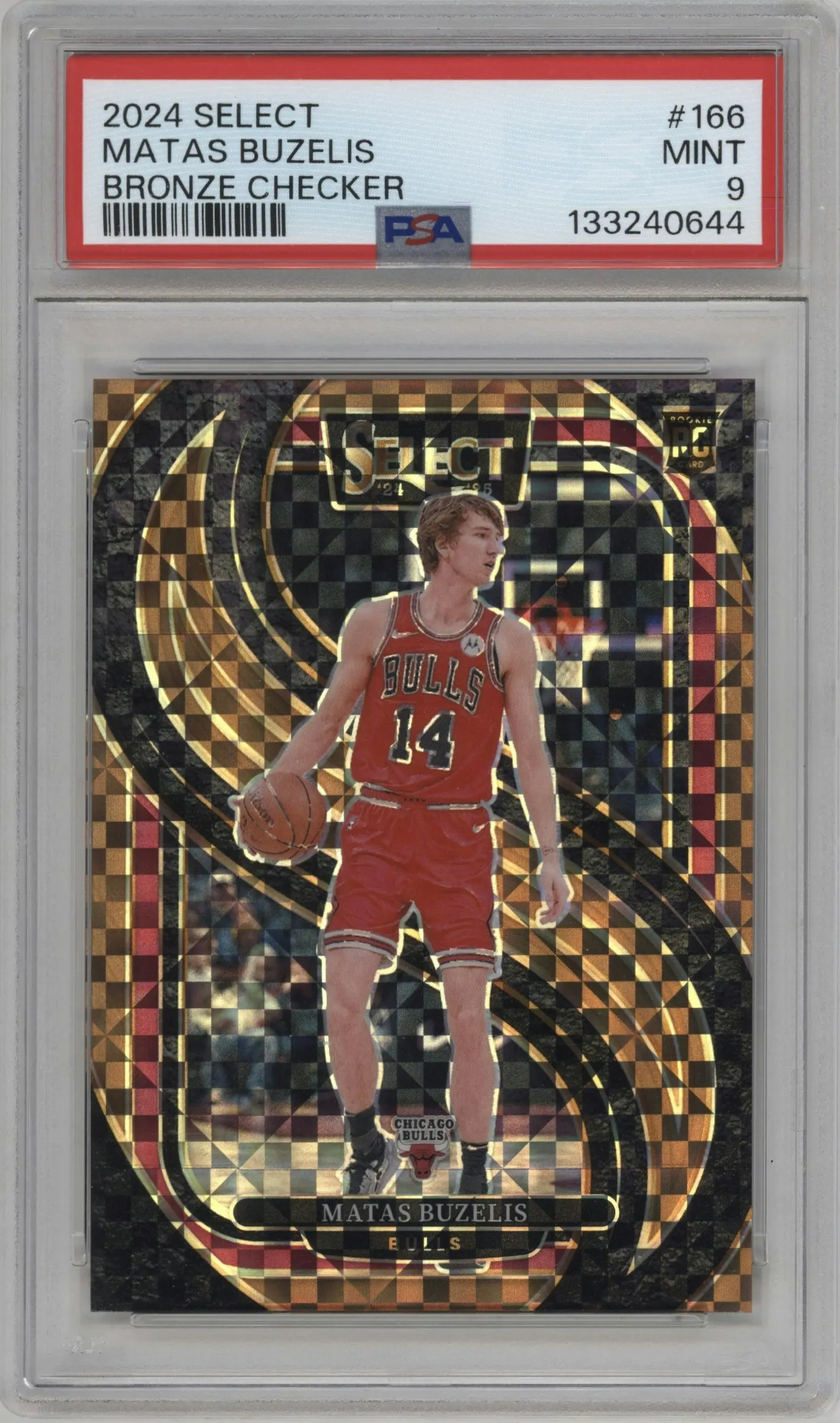 2024 Panini Select Pre.Lvl. Matas Buzelis Bronze Checker Prizm #166 PSA 9