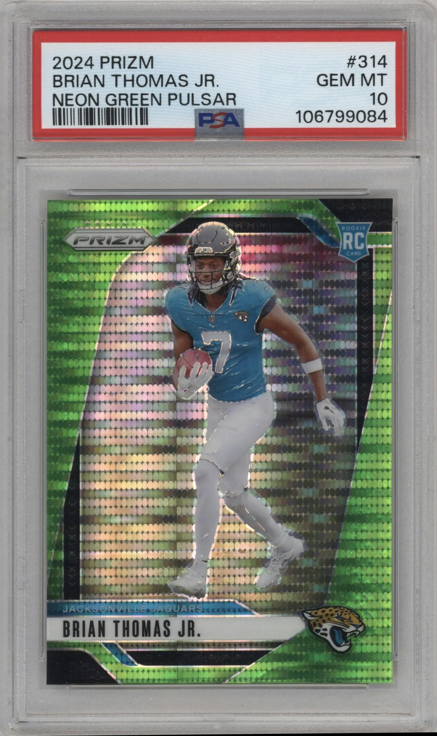 2024 Panini Prizm Brian Thomas Jr. Neon Green Pulsar #314 PSA 10