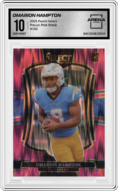 2025 Panini Select Pre.Lvl. Omarion Hampton Pink Prizm Shock #102 ARENA CLUB 10
