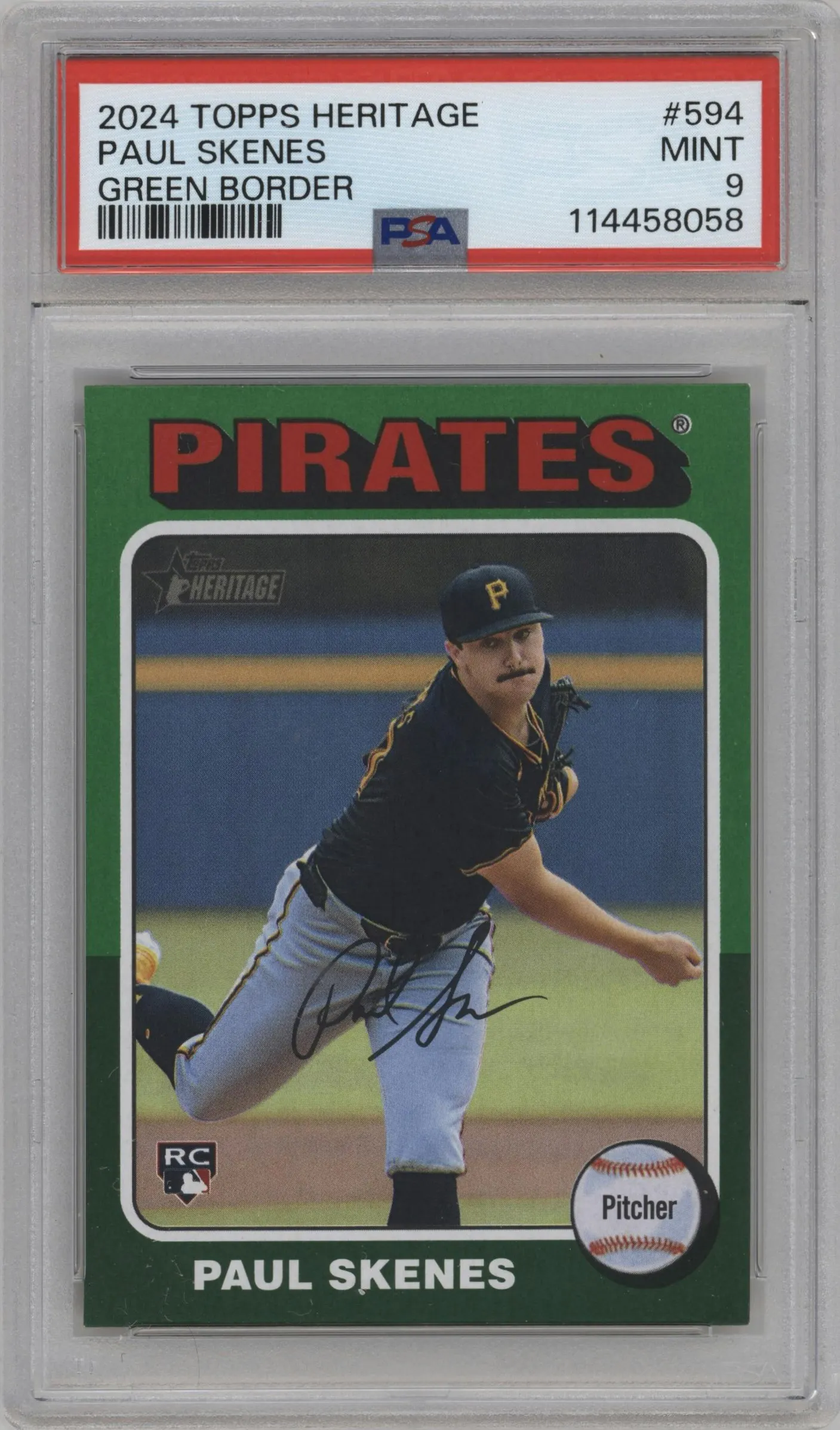 2024 Topps Heritage Paul Skenes Green Border PSA 9