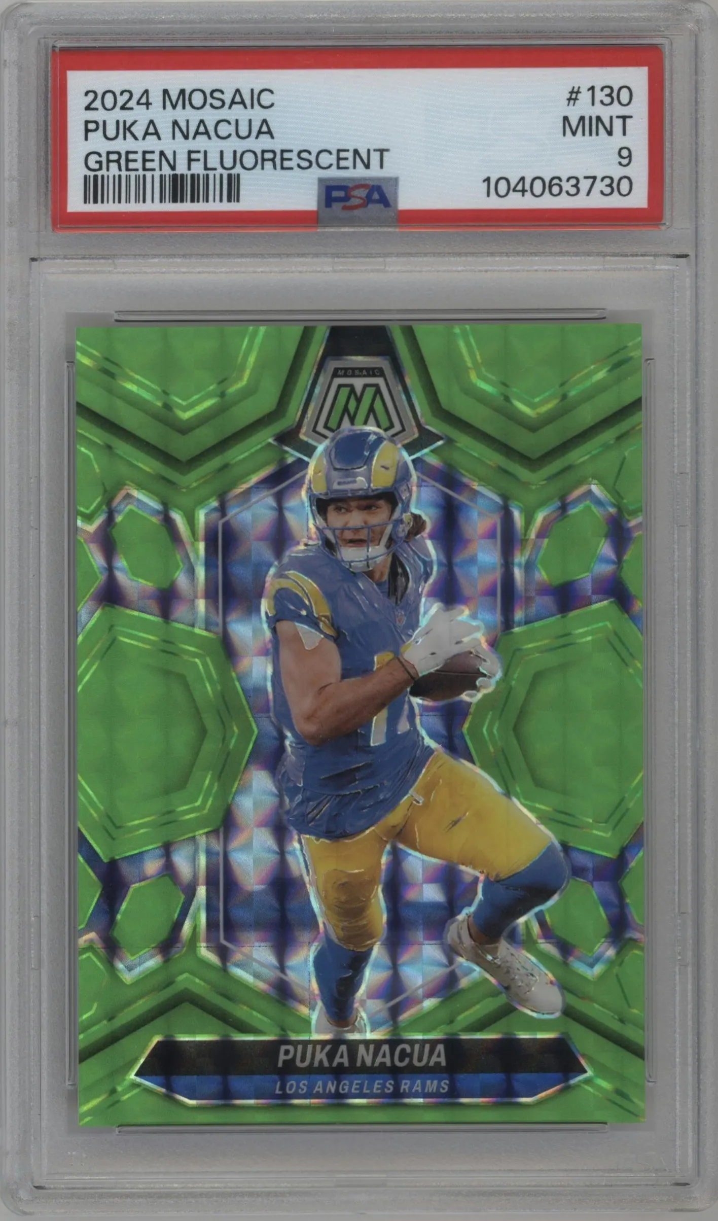 2024 Panini Mosaic Puka Nacua Green Fluorescent #130 PSA 9