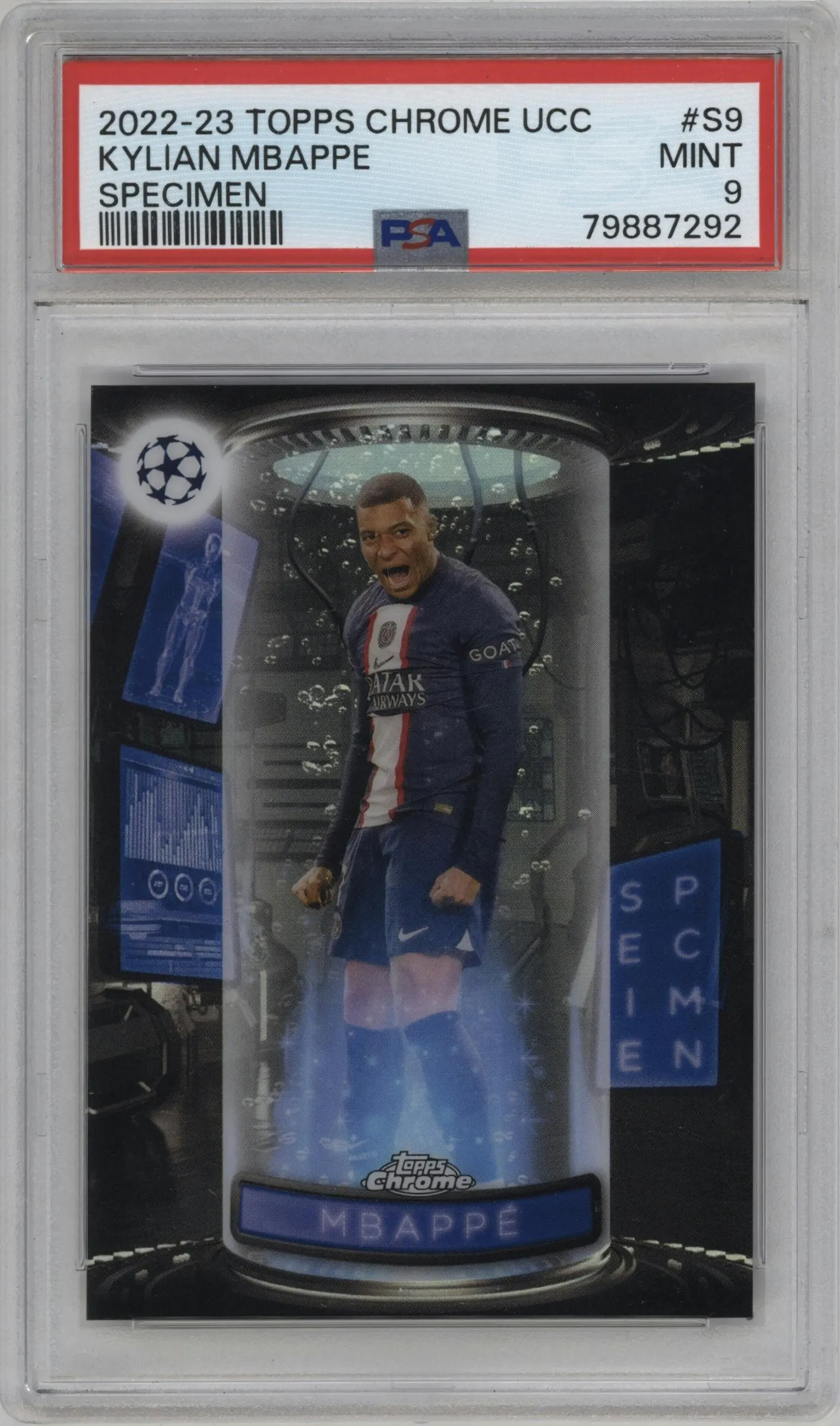2022 Topps Chrome UEFA Club Competitions Specimens Kylian Mbappe #S-9 PSA 9