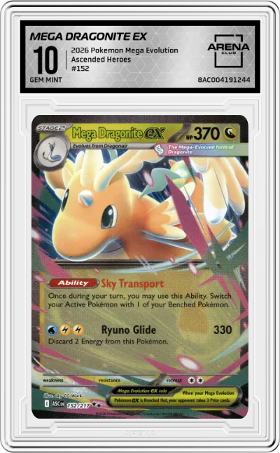 2026 Pokemon Mega Evolution Ascended Heroes Mega Dragonite ex #152 ARENA CLUB 10