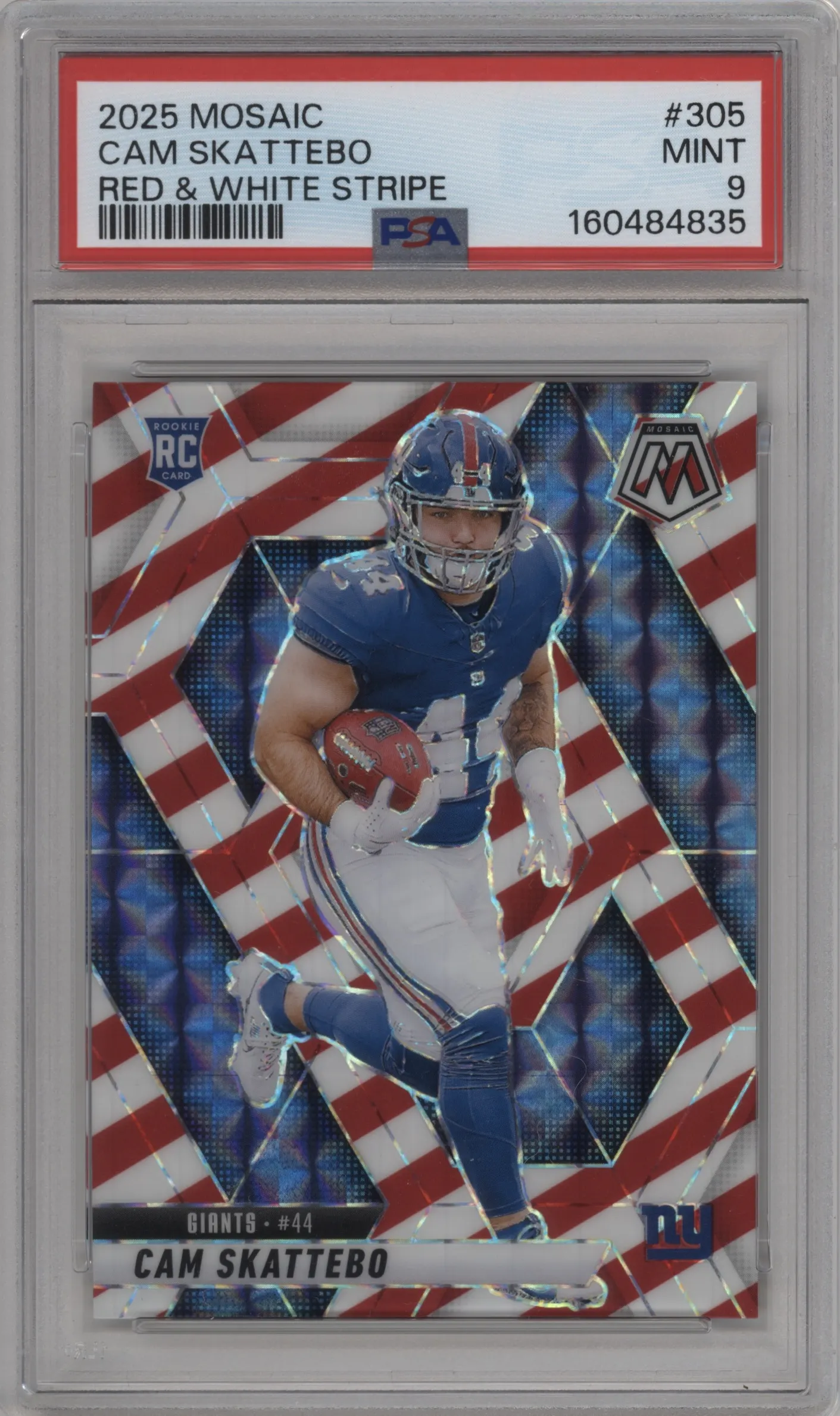 2025 Panini Mosaic Cam Skattebo Red and White Stripe PSA 9