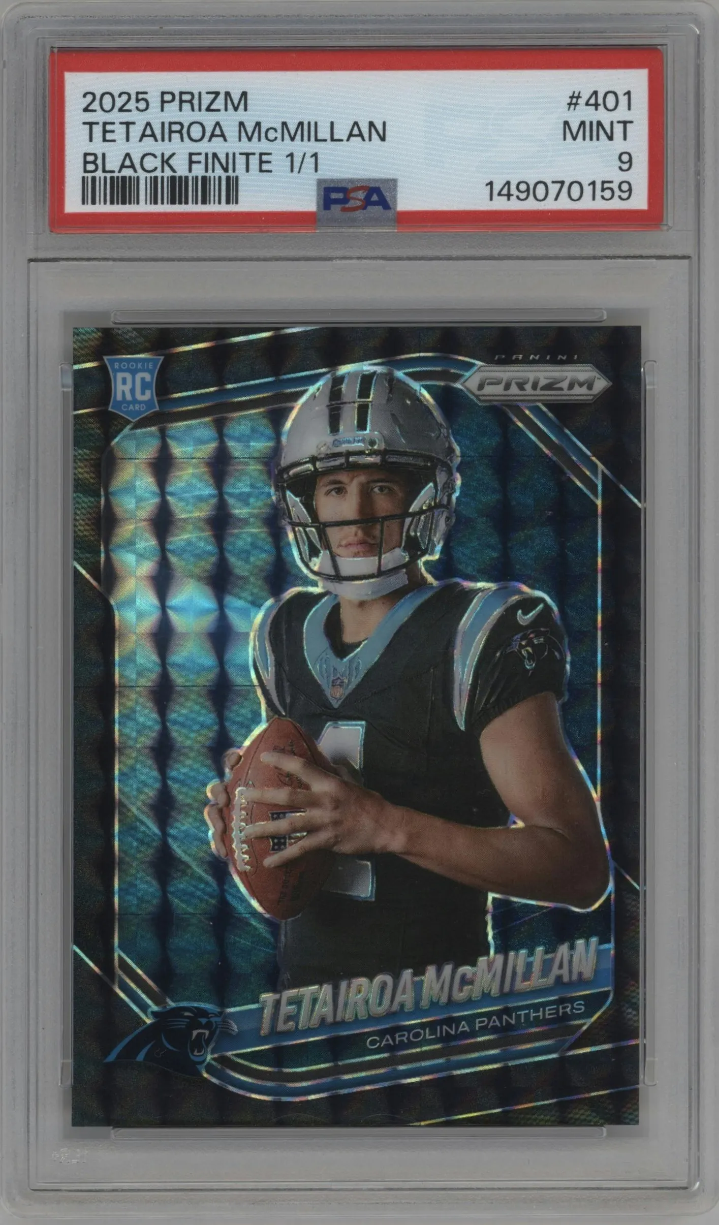 2025 Panini Prizm Rke.Var. Tetairoa McMillan Black Finite #401 PSA 9