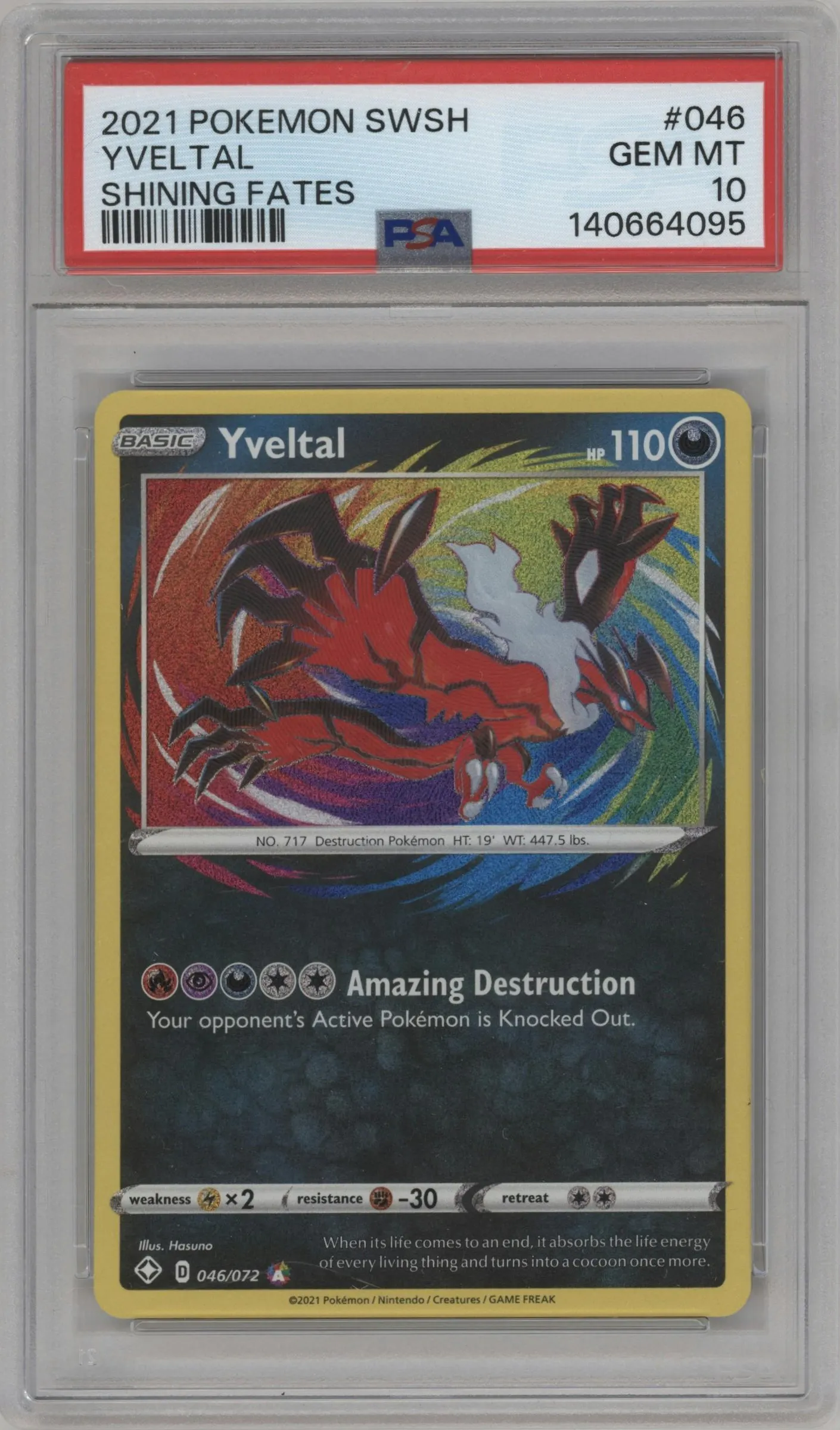 2021 Pokemon SWSH Shining Fates Yveltal #046 PSA 10
