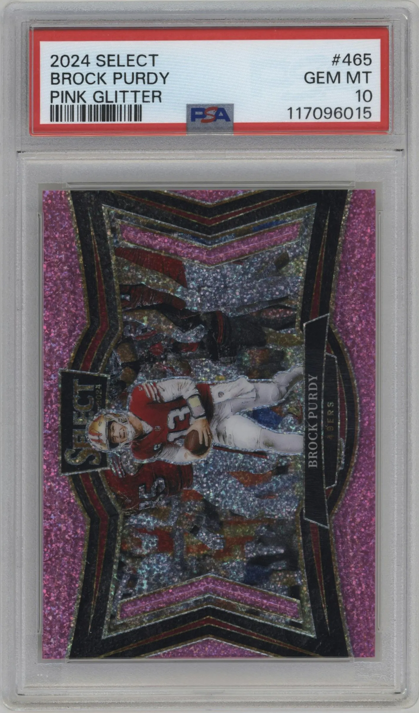 2024 Panini Select Field Lvl. Brock Purdy Pink Glitter PSA 10