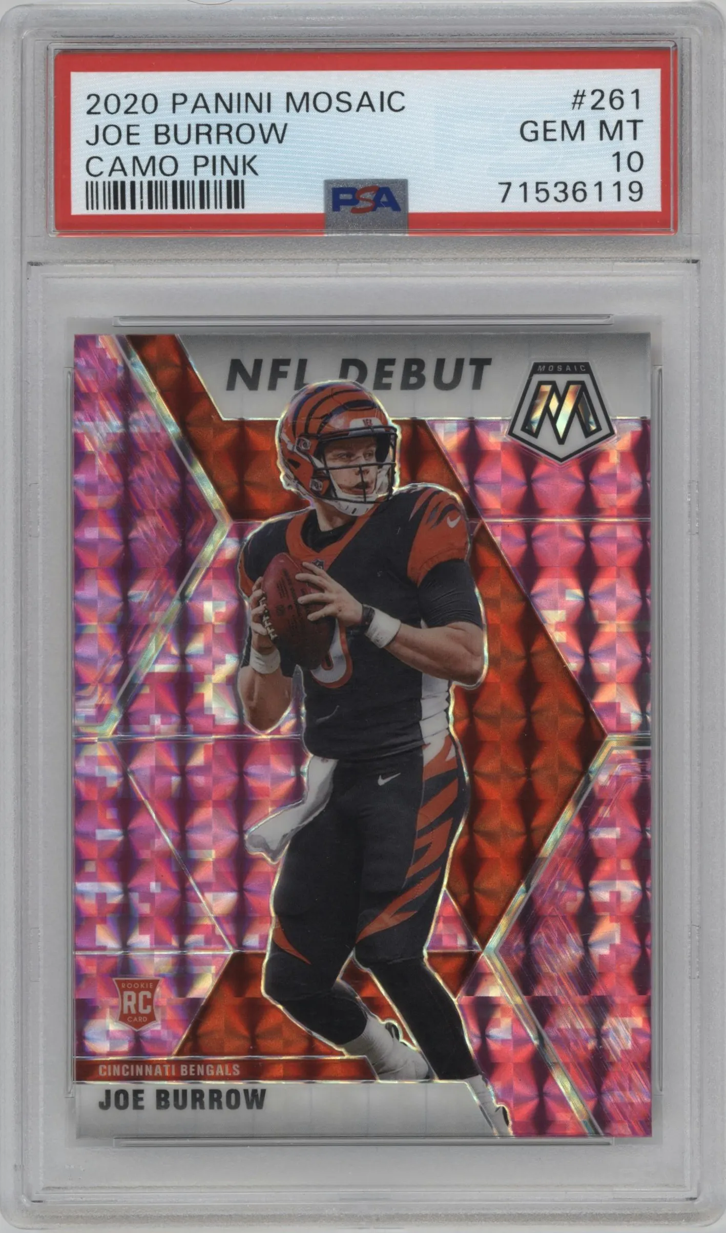 2020 Panini Mosaic Joe Burrow Pink Camo #261 PSA 10