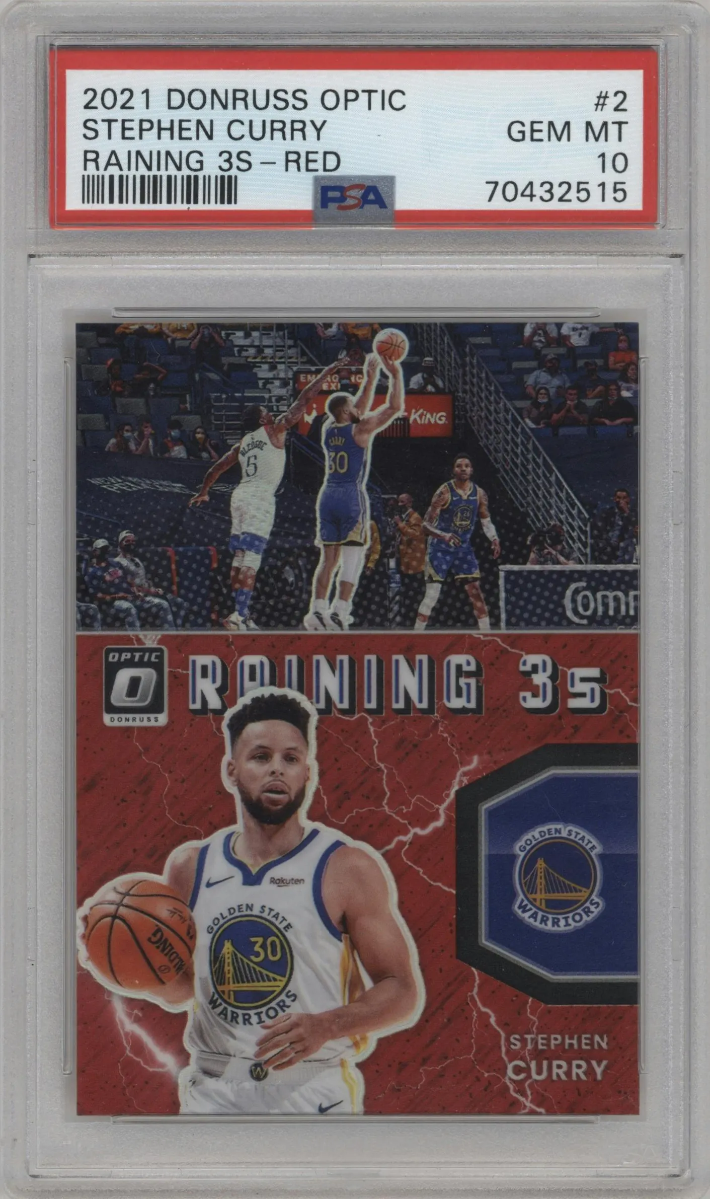2021 Panini Donruss Optic Raining 3s Stephen Curry Red #2 PSA 10