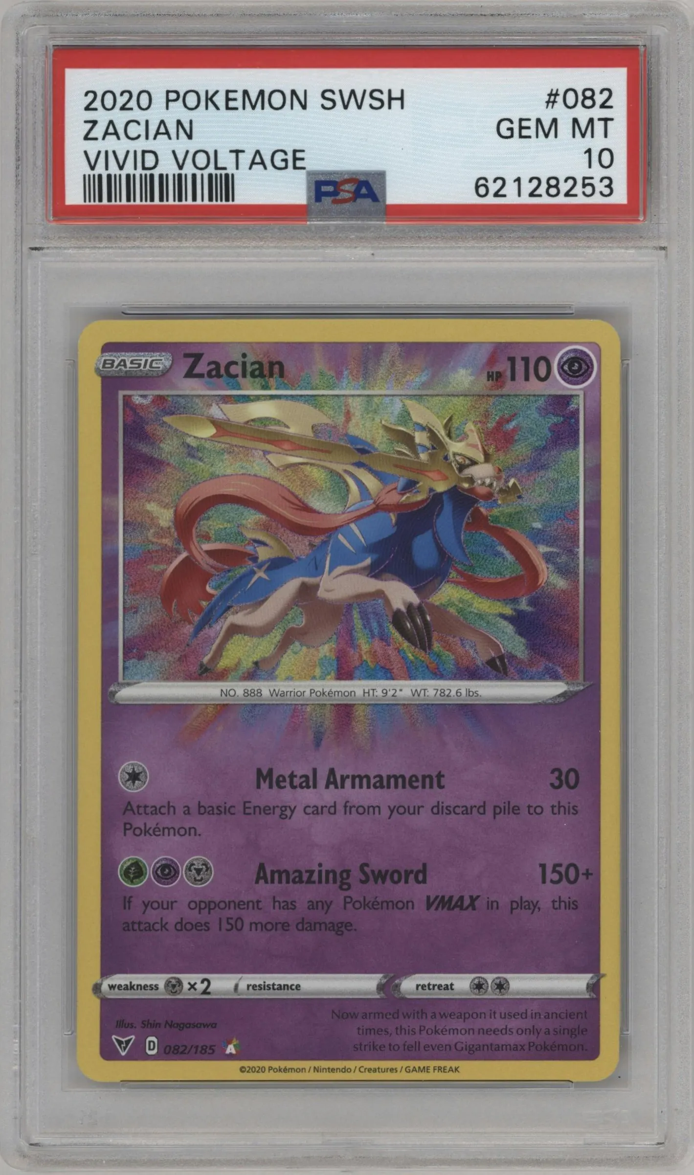 2020 Pokemon SWSH Vivid Voltage Zacian #082 PSA 10